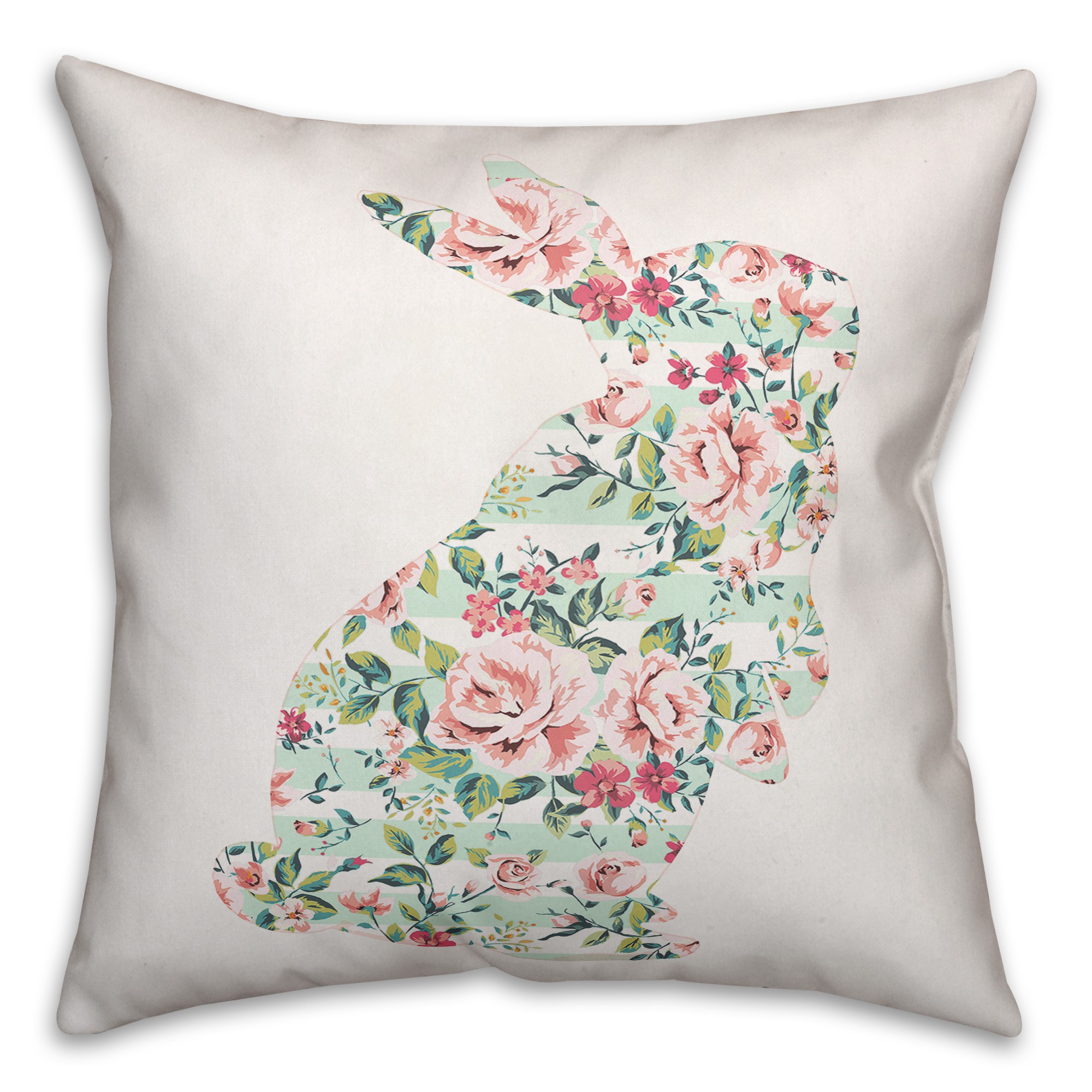 Mint Floral Curious Rabbit 18x18 Throw Pillow