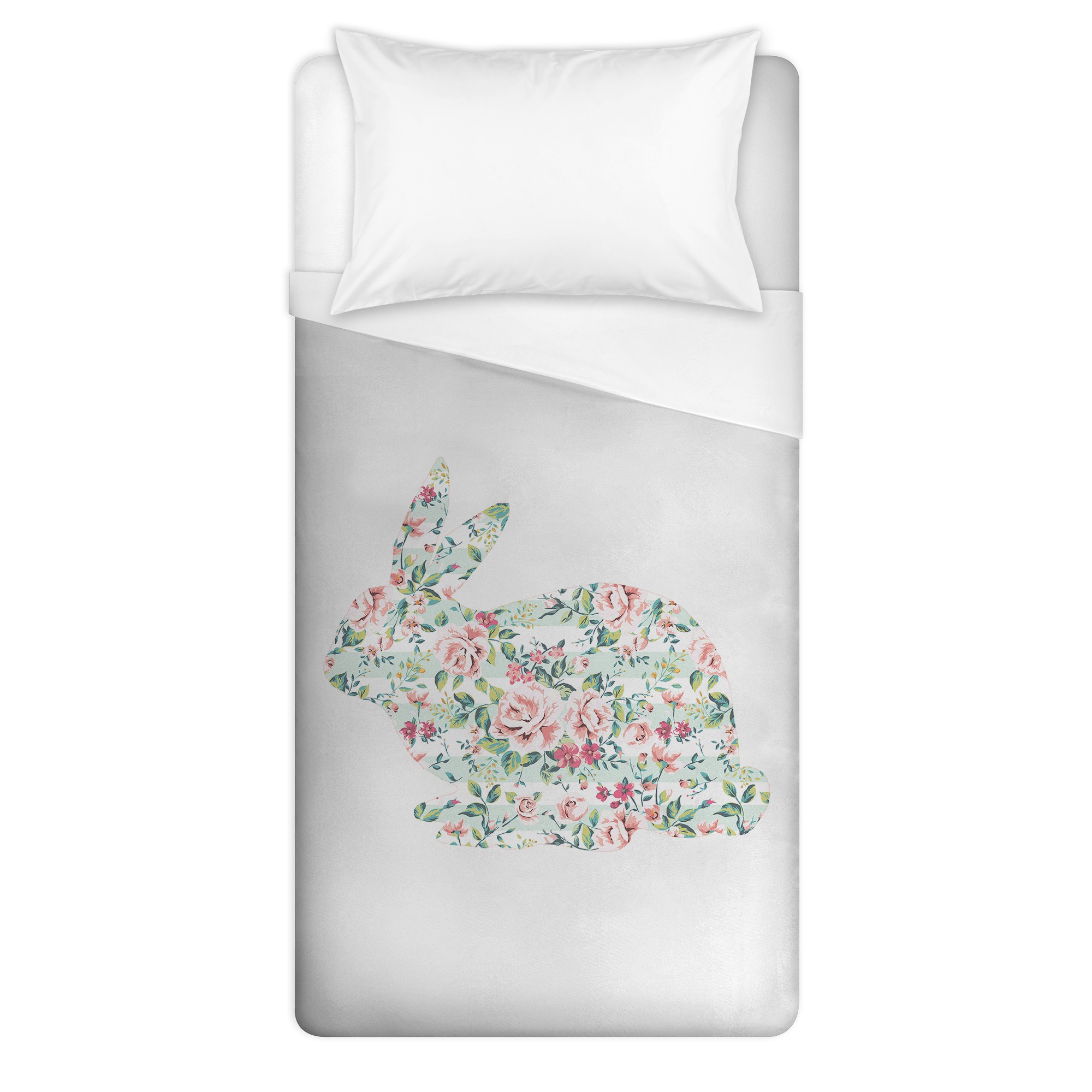 Mint Floral Tranquil Rabbit 68x88 Twin Duvet Cover