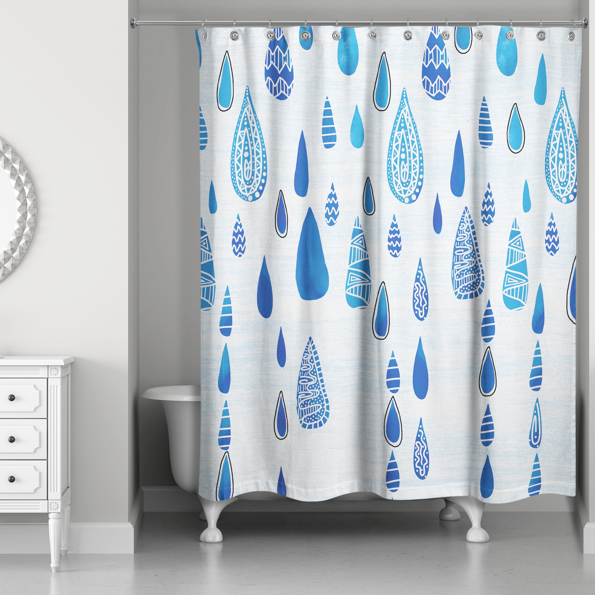Tribal Blue Rain Drops Shower Curtain
