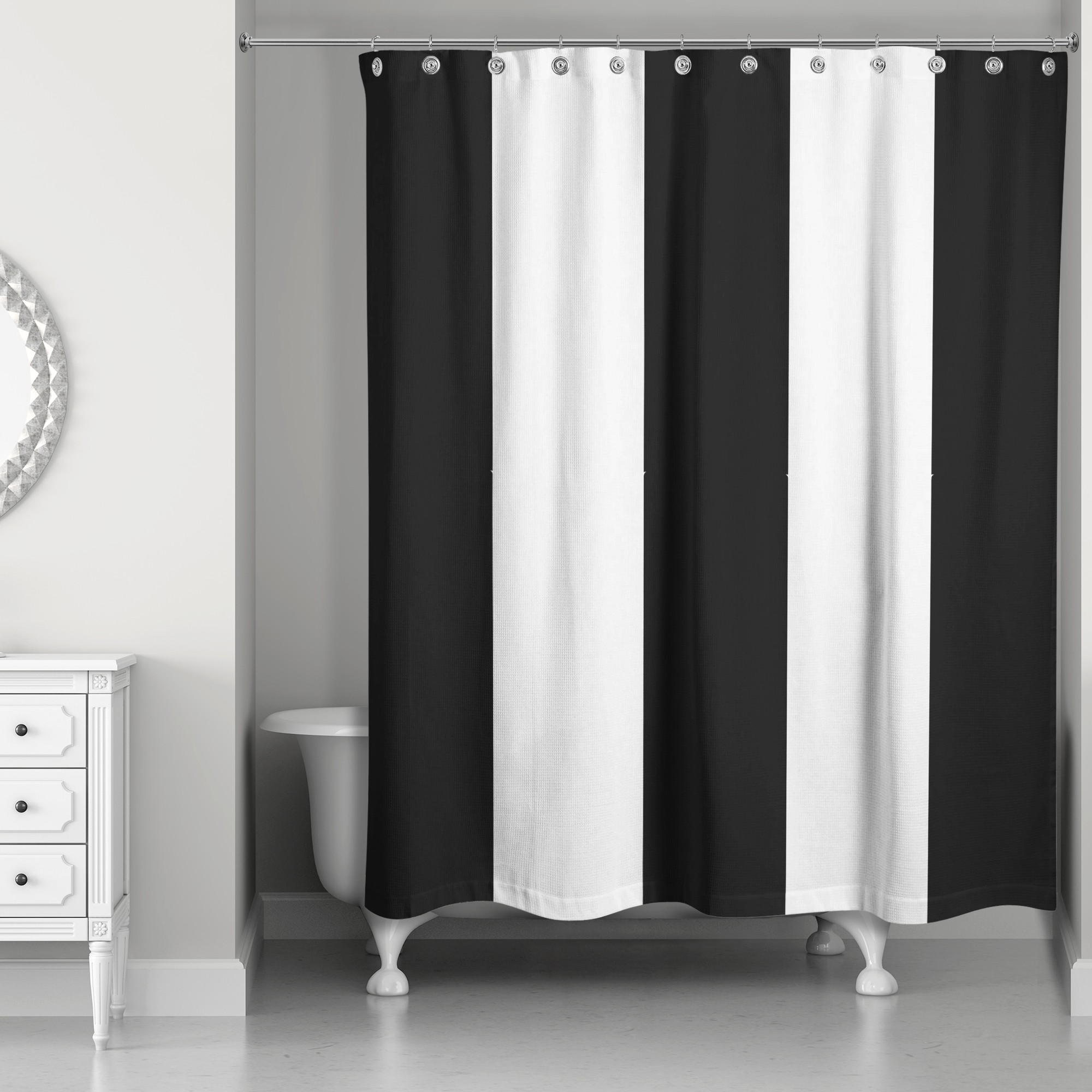 Black Vertical Striped Shower Curtain