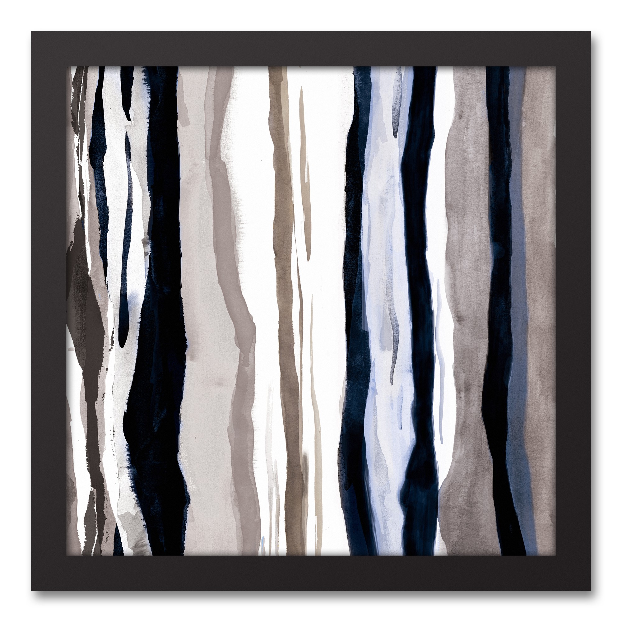 Navy Watercolor Stripes Framed Canvas, 12x12
