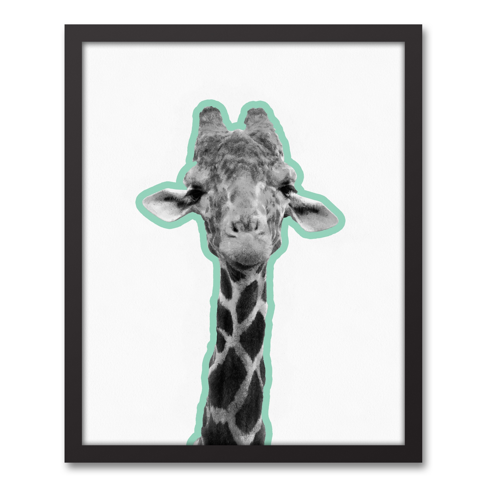 Mint Giraffe Framed Canvas, 16x20