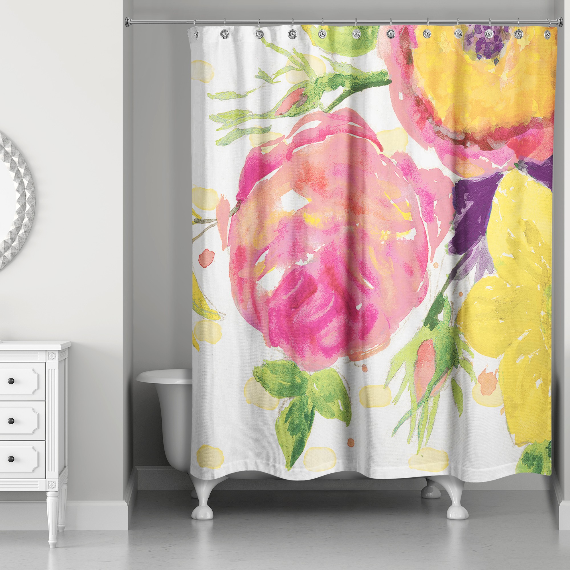 Pink and Yellow Floral Shower Curtain