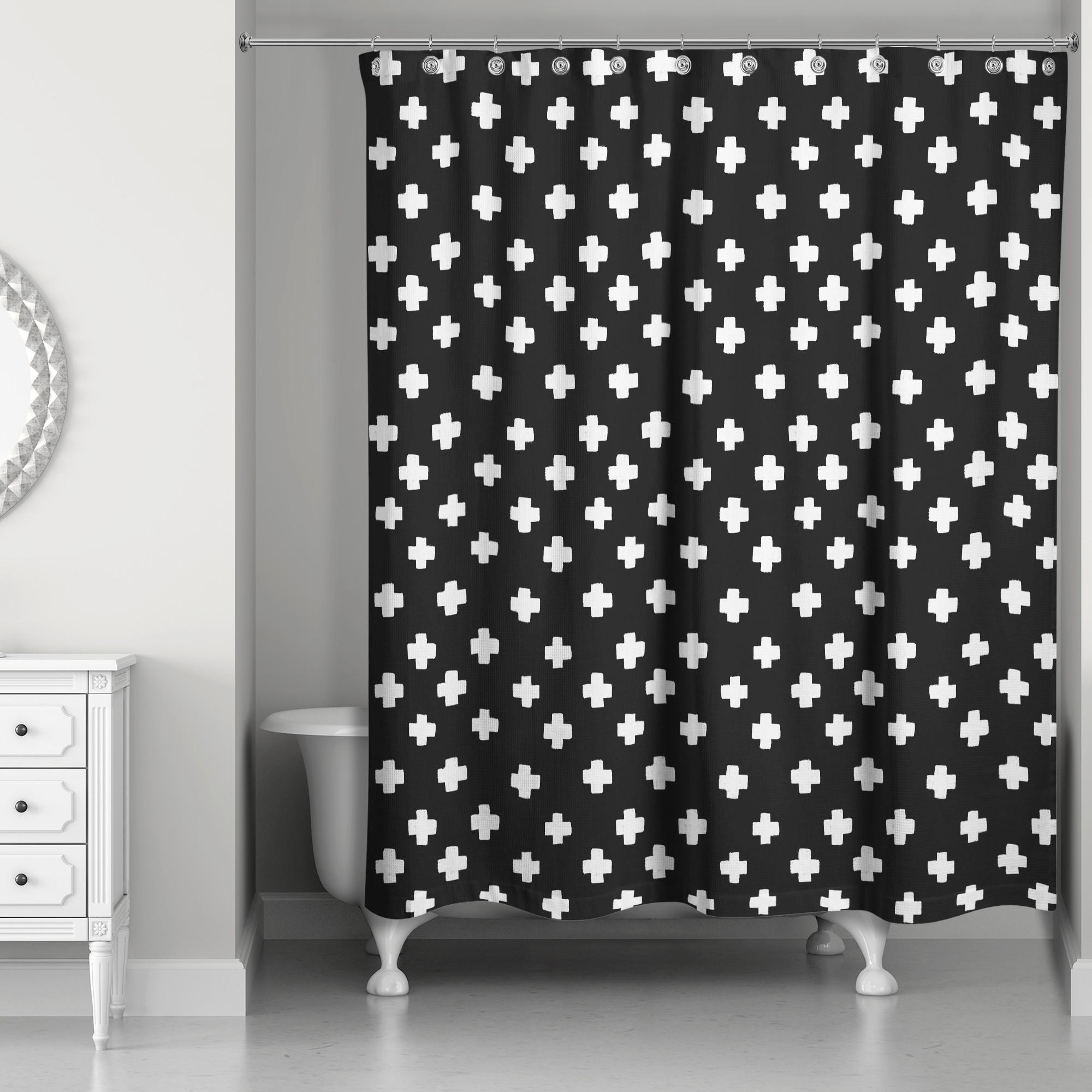 Black Swiss Cross Shower Curtain