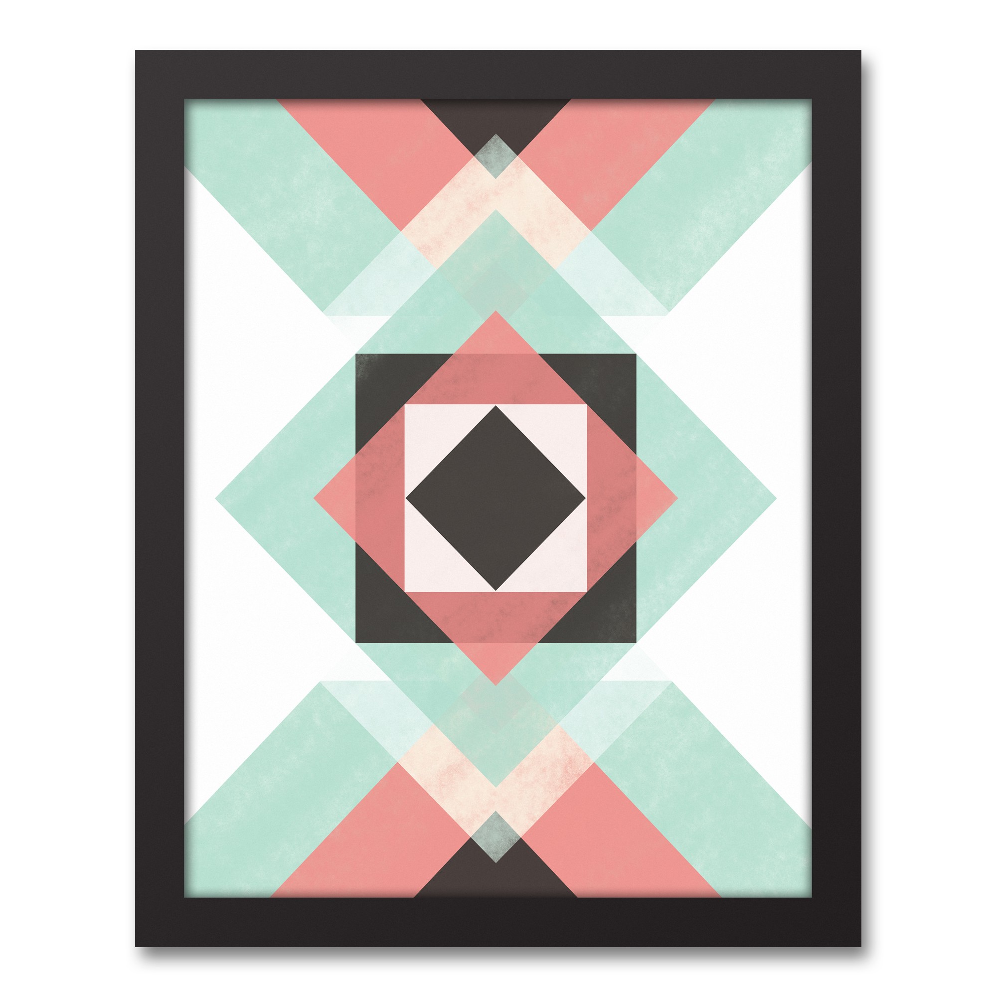 Geometric Pattern in Pink and Teal 11x14 Black Framed Canvas
