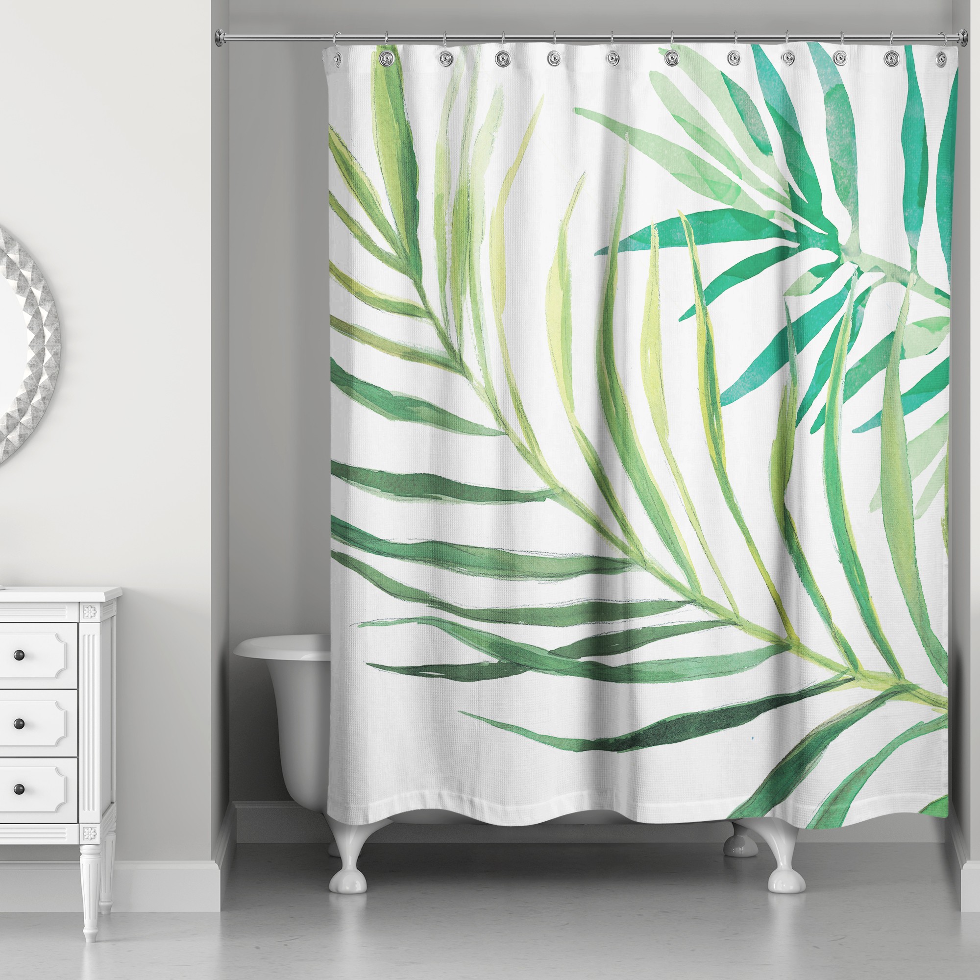 Green Watercolor Palms Shower Curtain