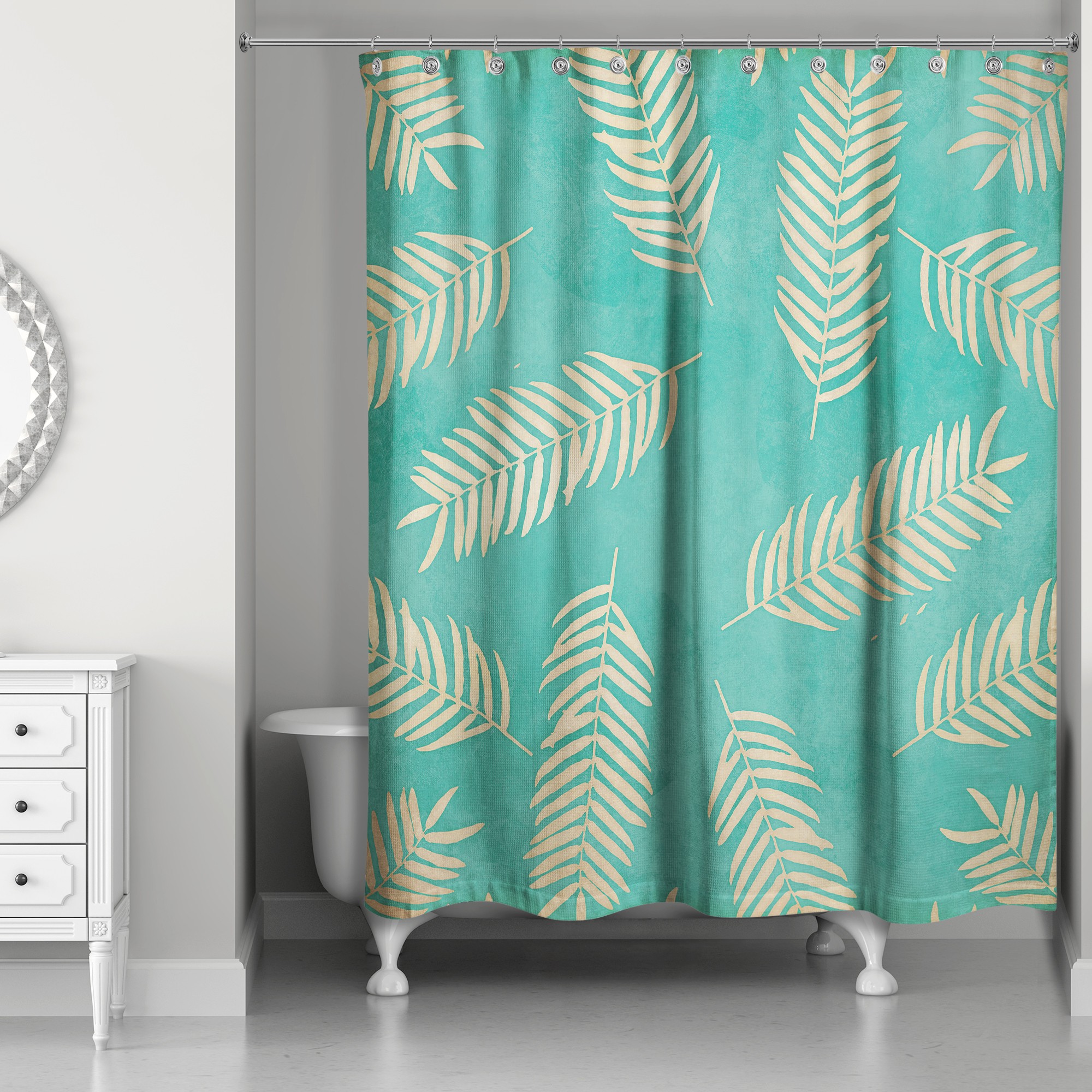 Teal Fern Pattern Shower Curtain