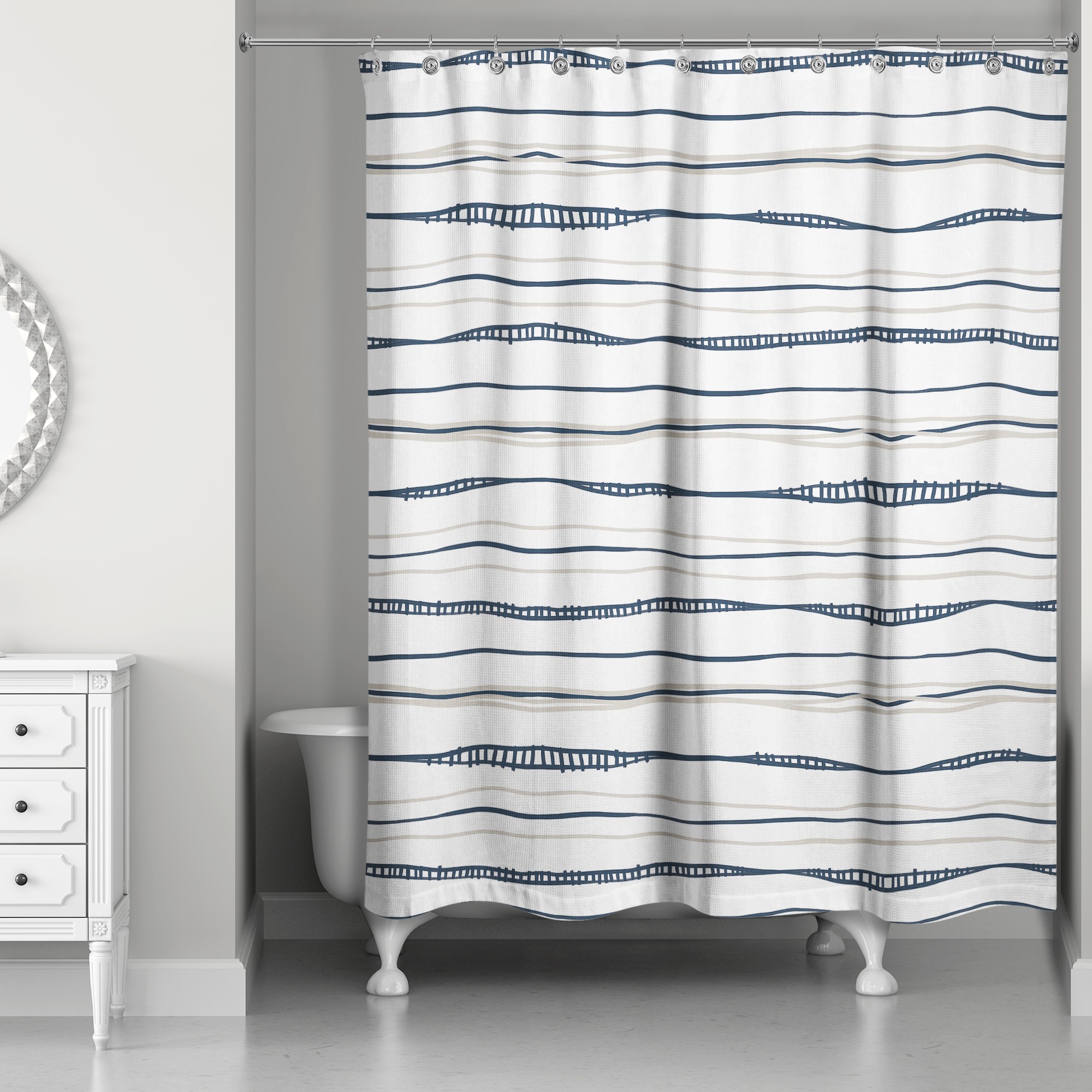 Navy Wavy Shower Curtain
