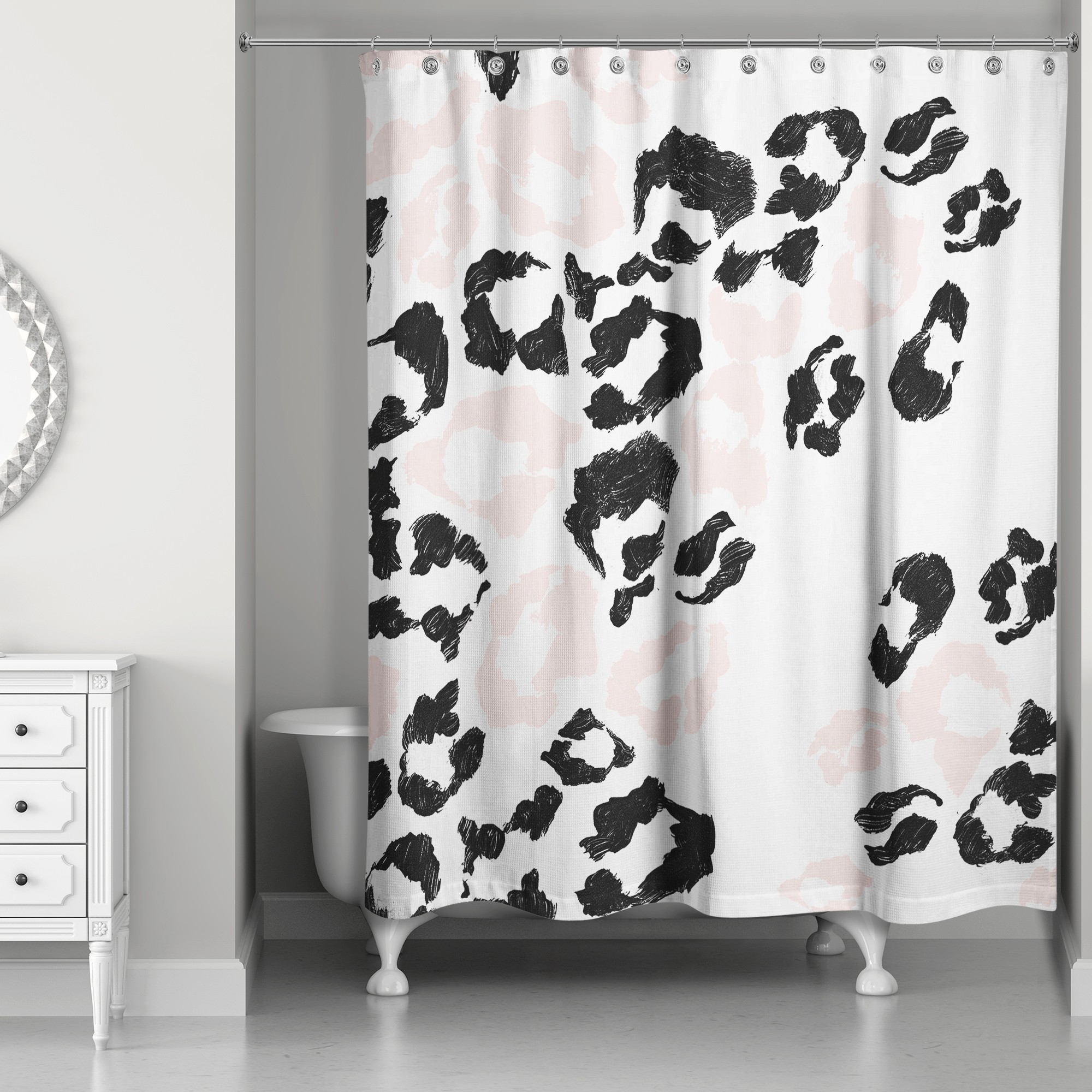 Pink and Black Leopard Print Shower Curtain