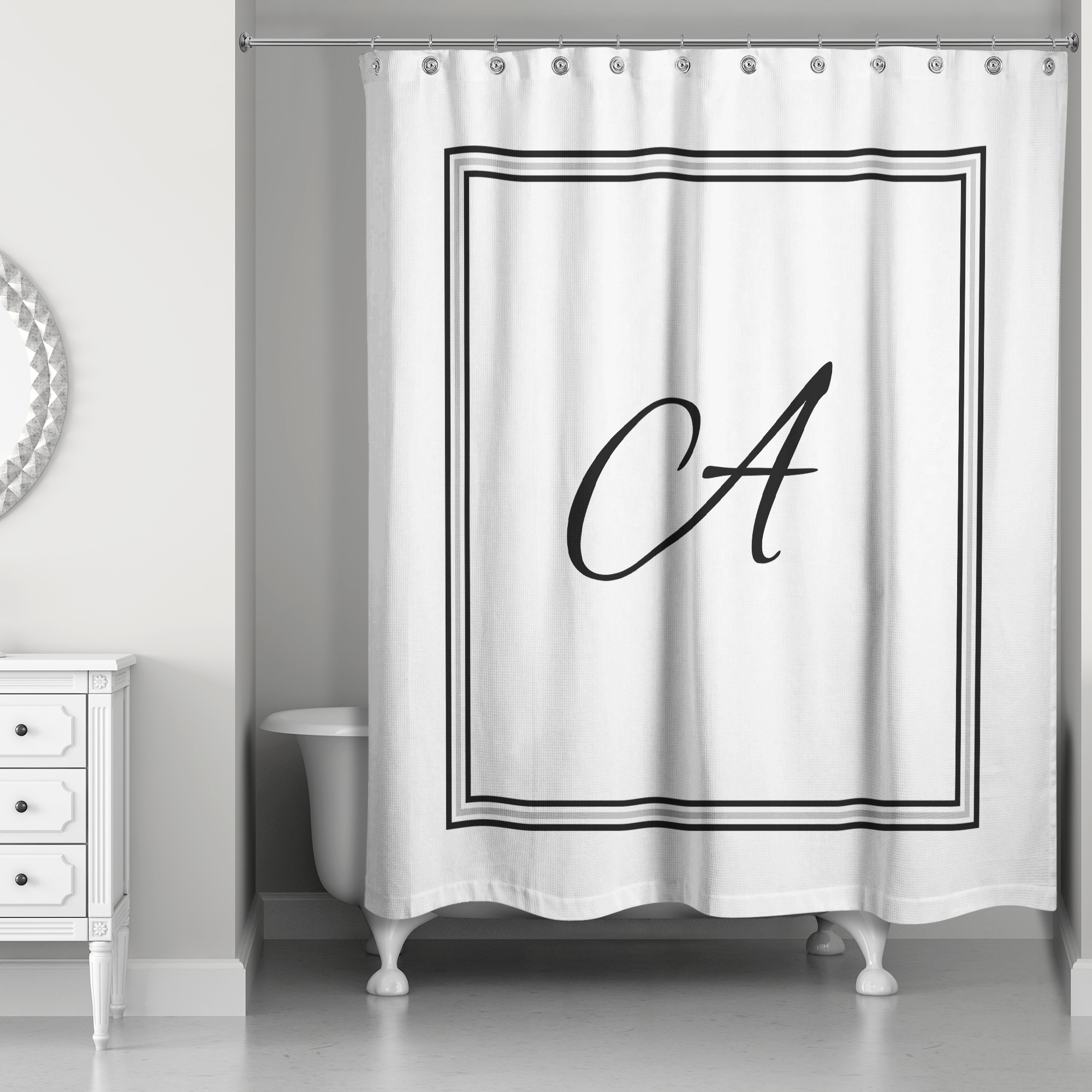Classic White Monogrammed Shower Curtain