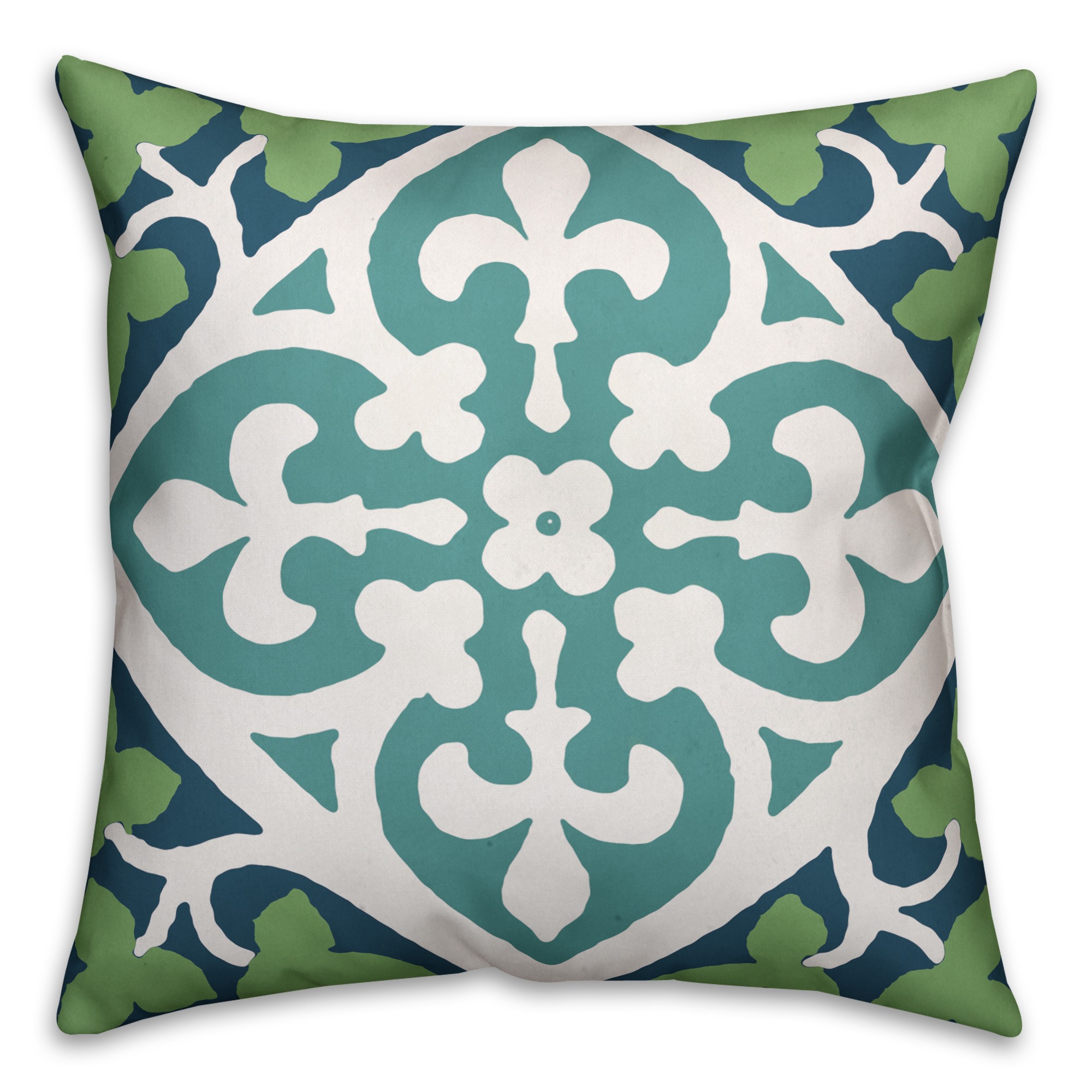 Blue and Green Leaves Pattern  Outdoor Throw Pillow
