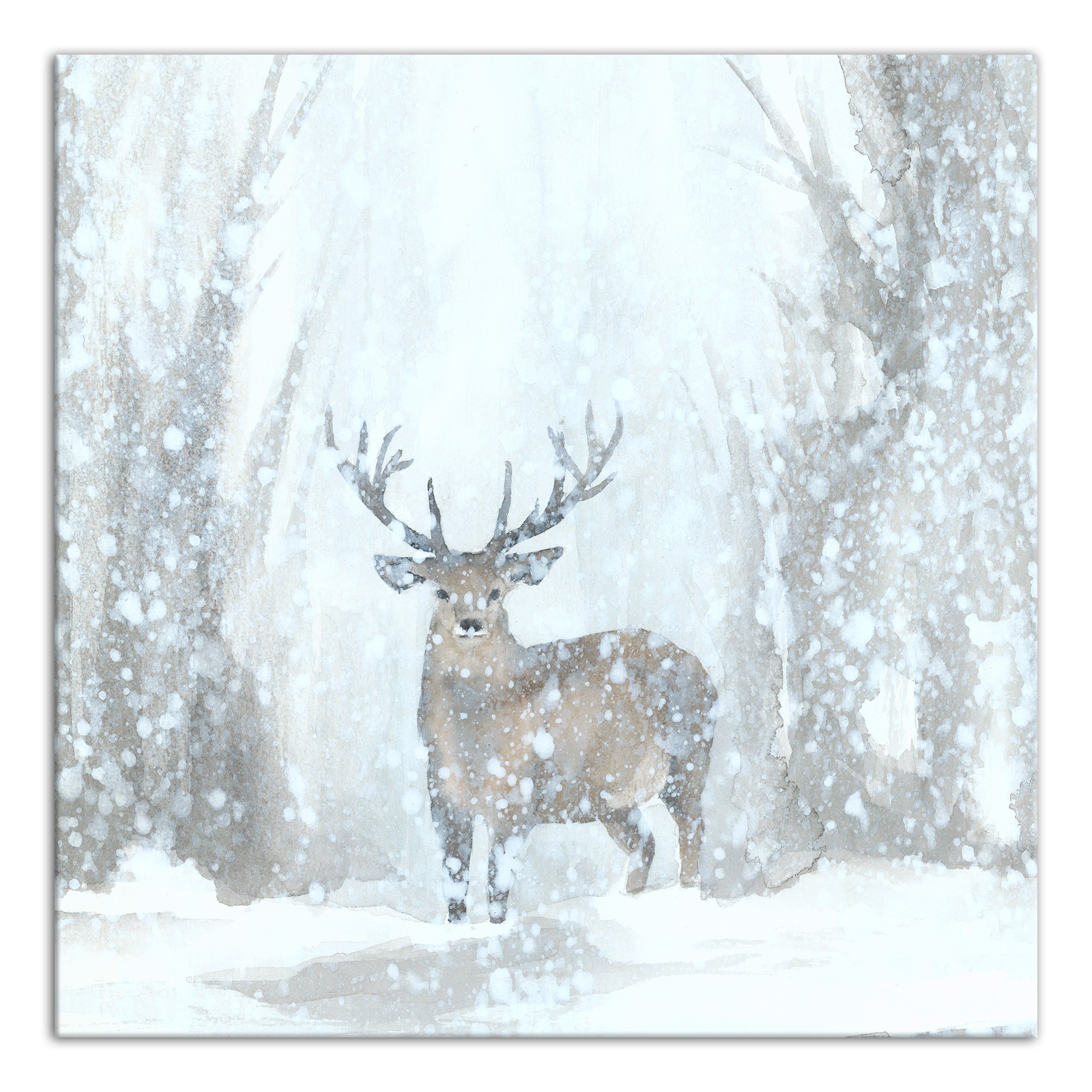 Deer Walking Through Blizzard 20x20 Canvas Wall Art