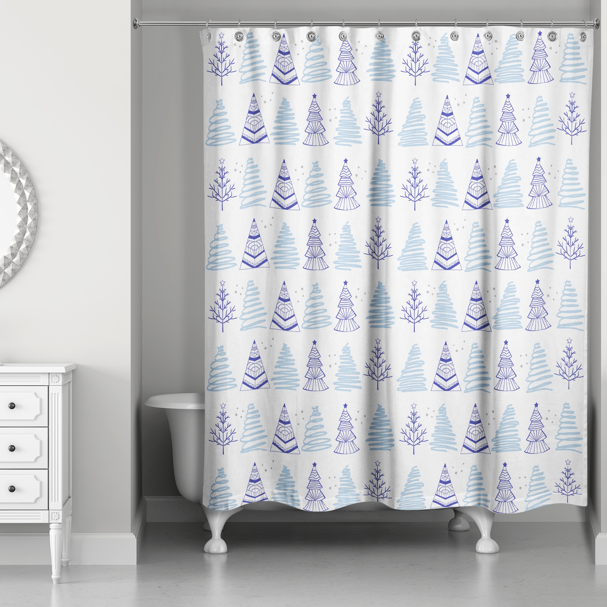 Christmas Tree Doodle 71x74 Shower Curtain
