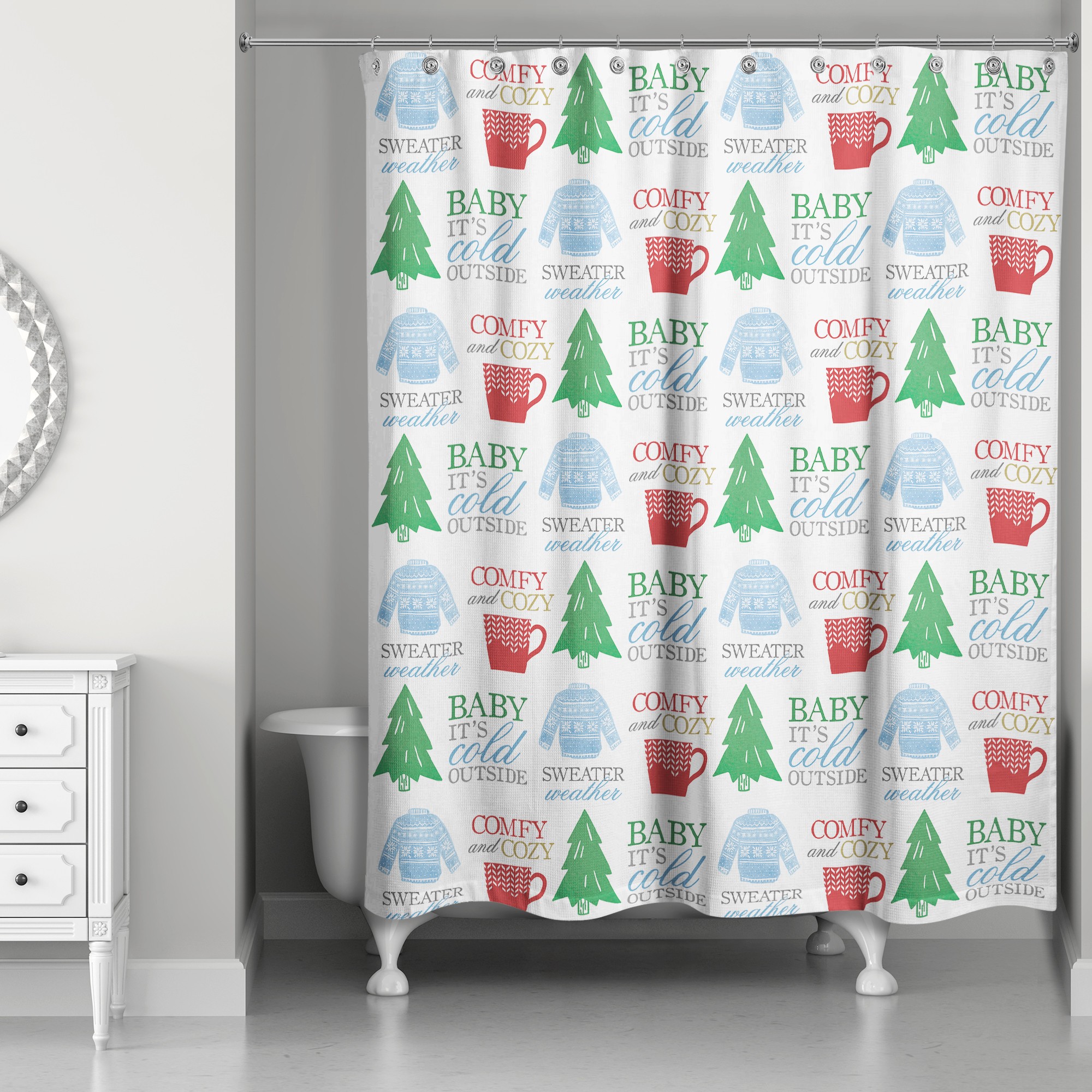 Christmas Word Pattern 71x74 Shower Curtain