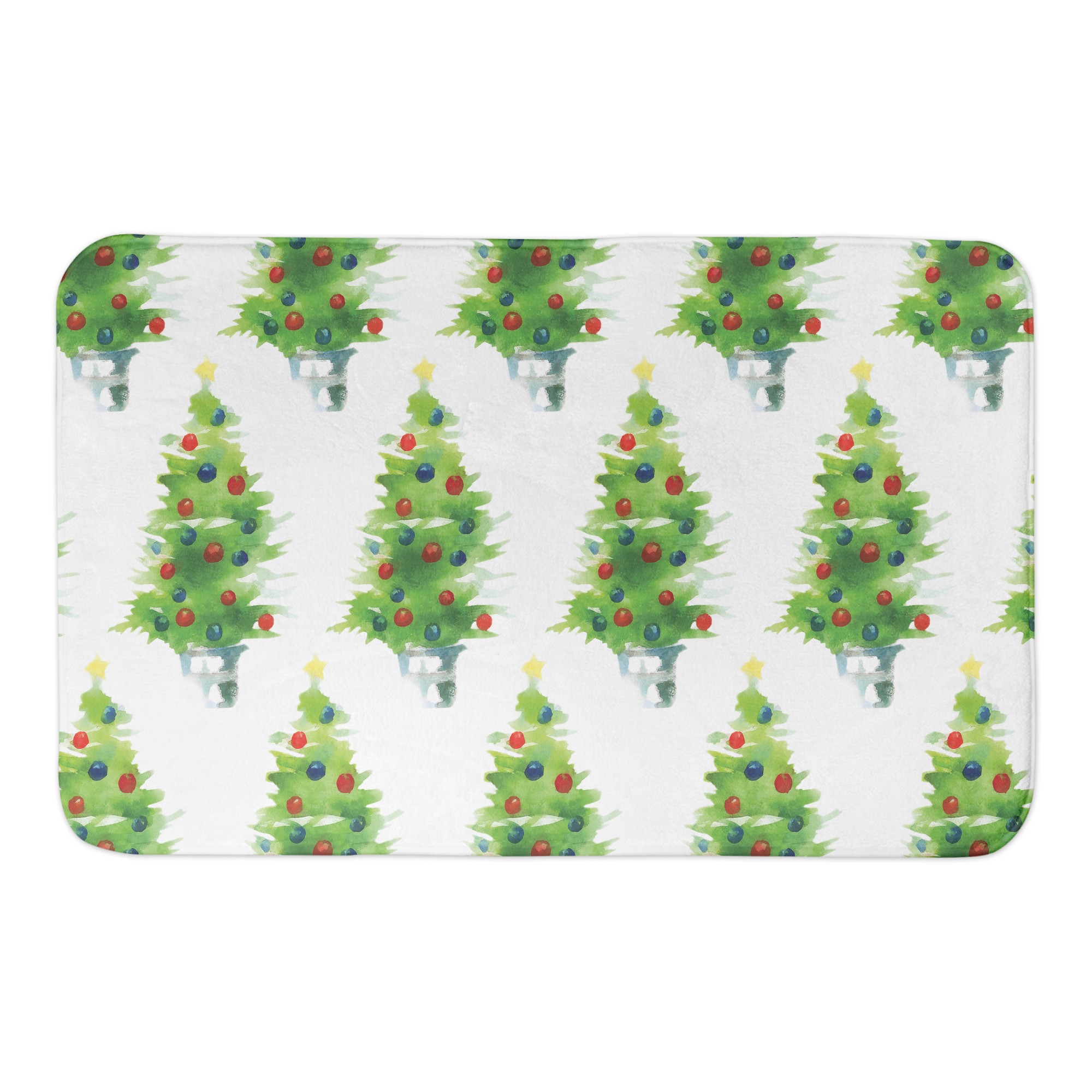 Watercolor Christmas Tree 34x21 Bath Mat