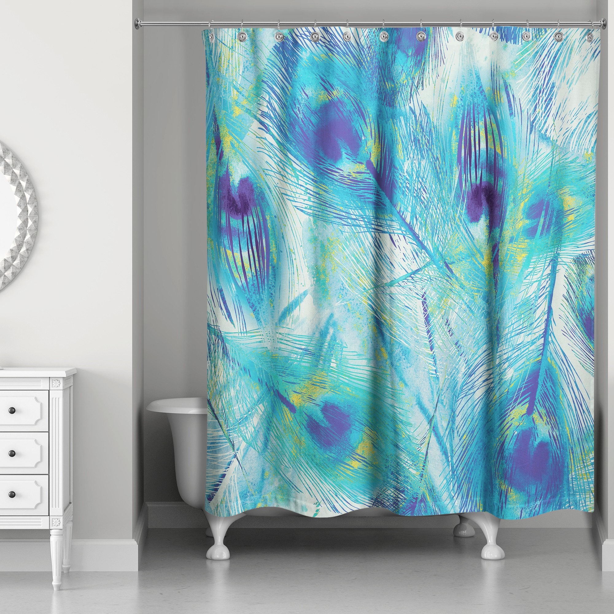 Painted Peacock Feathers 71x74 Shower Curtain