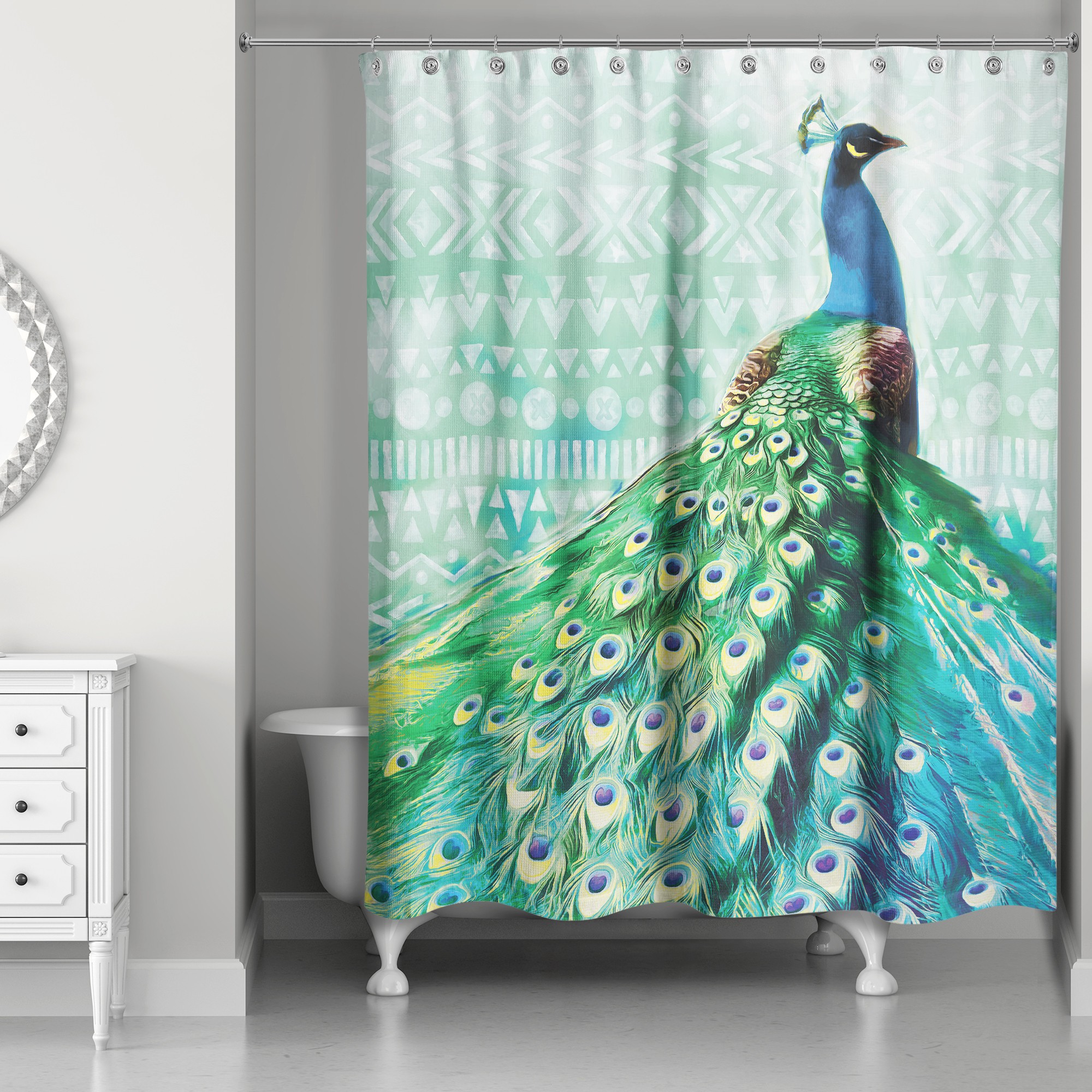 Watercolor Boho Peacock 71x74 Shower Curtain