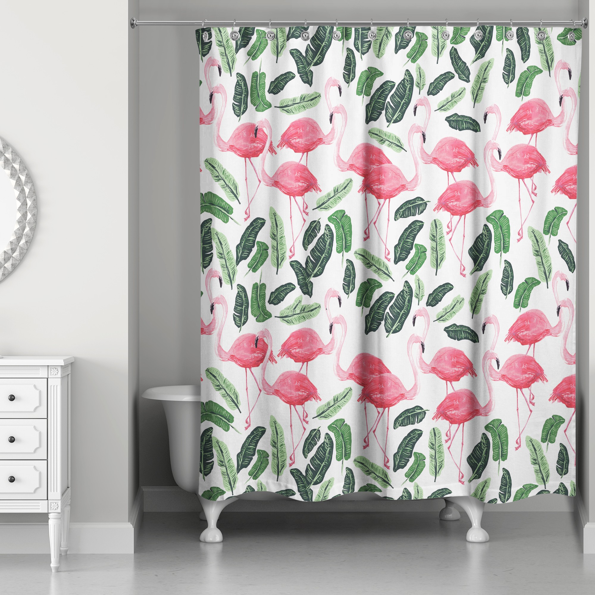 Tropical Flamingo Oasis 71x74 Shower Curtain