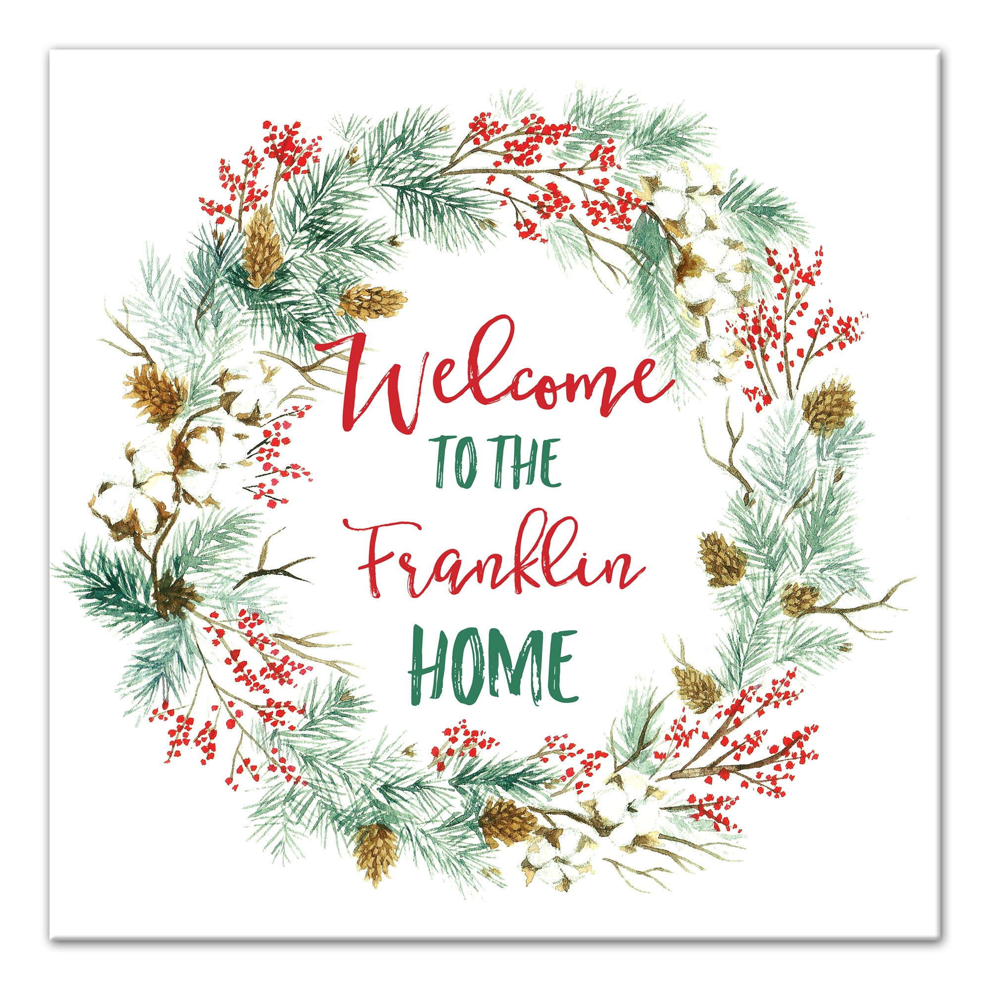 Christmas Family Wreath 20x20 Personalized Canvas Wall Art