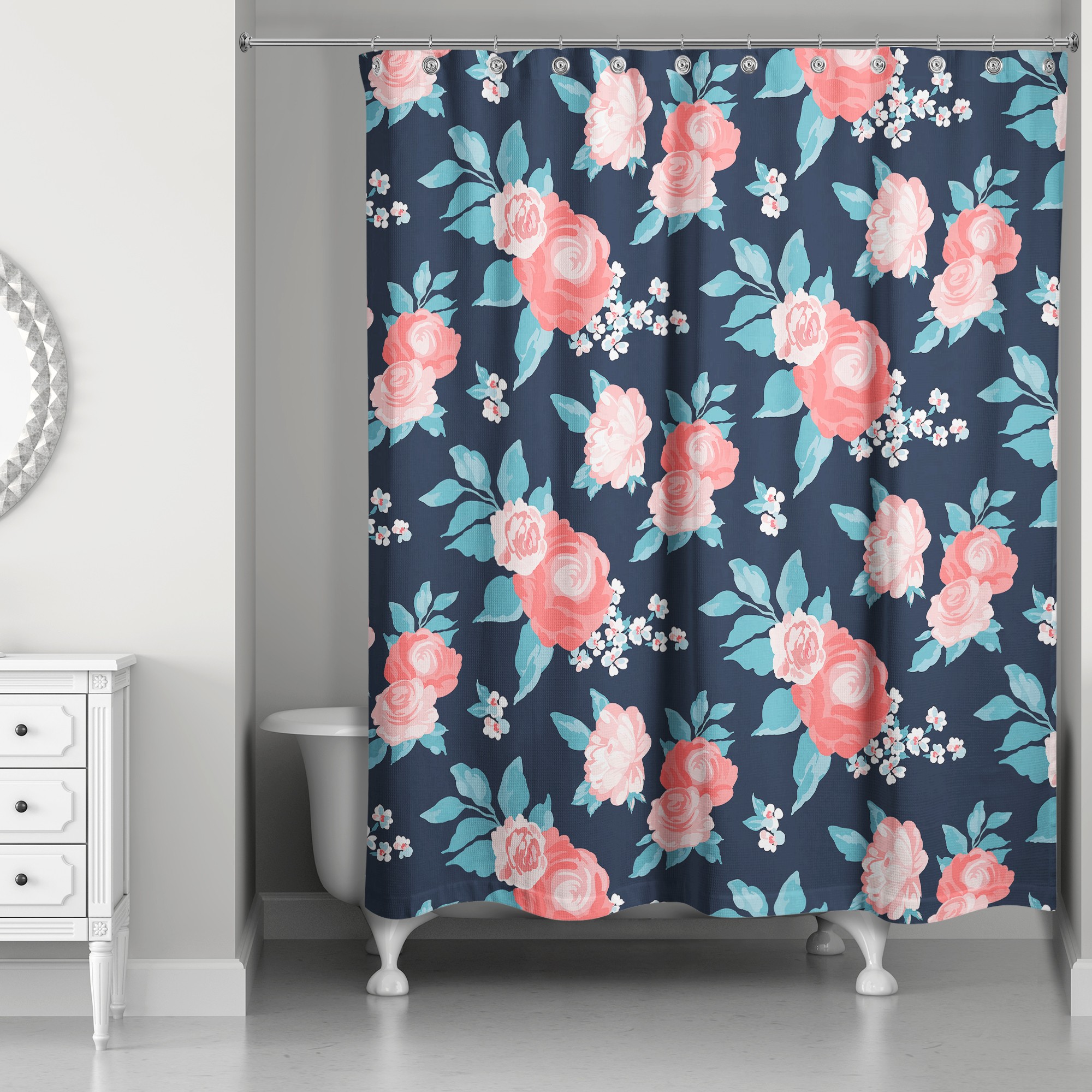 Navy Florals 71x74 Shower Curtain