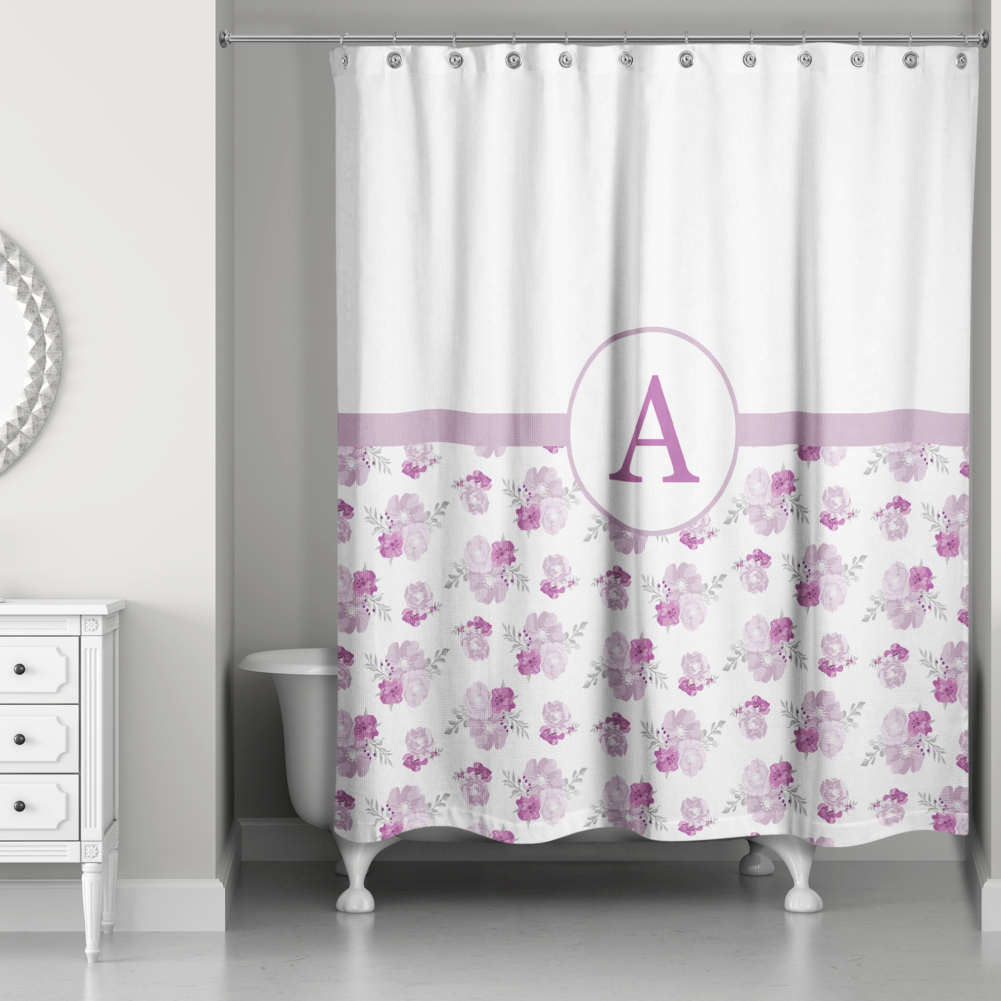 Purple Florals 71x74 Personalized Shower Curtain
