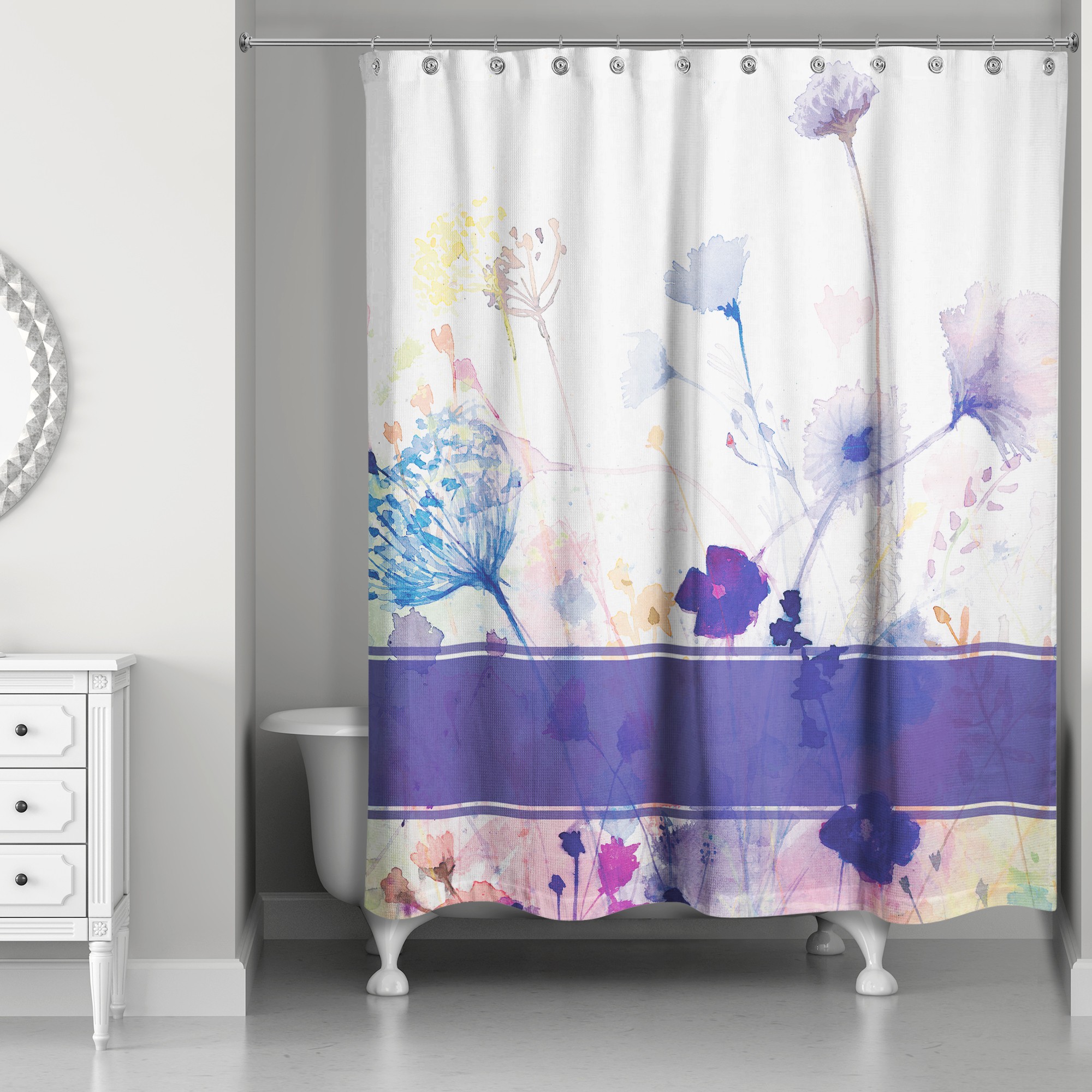 Purple Watercolor Botanicals 71x74 Shower Curtain