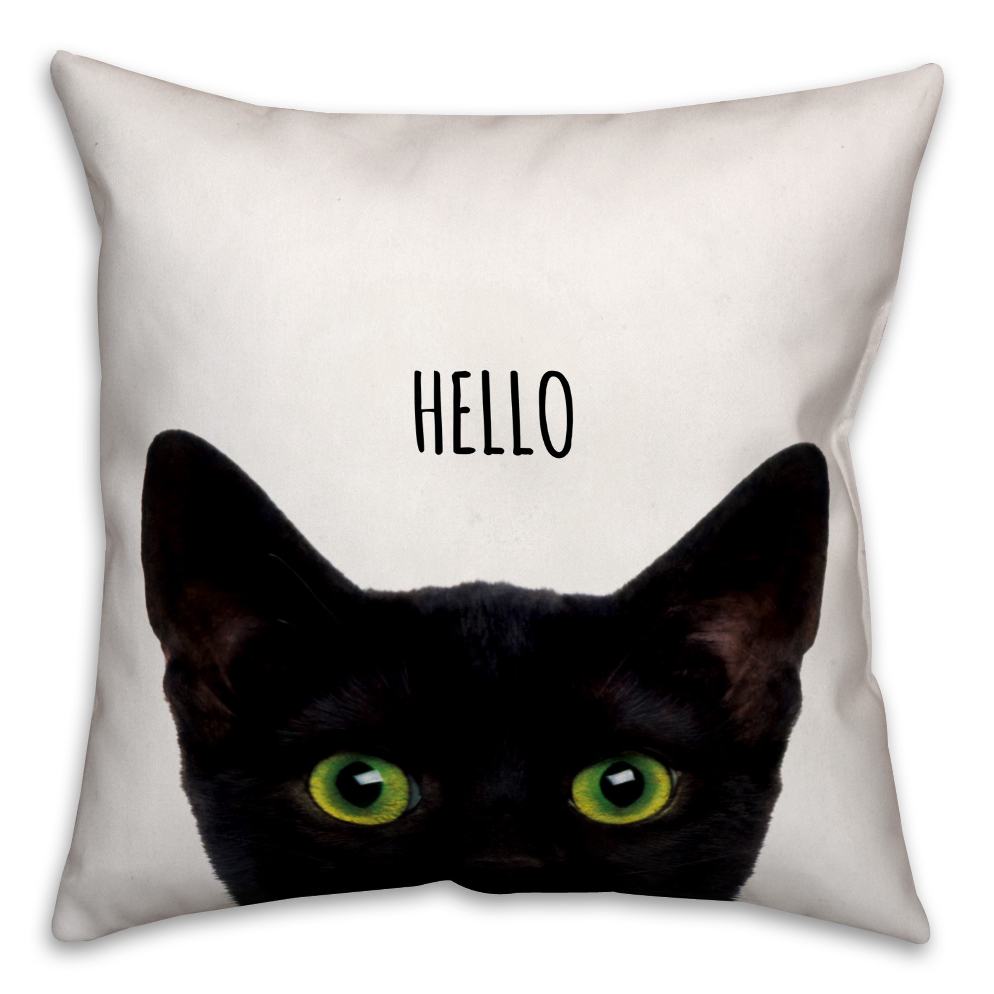 Curious Hello Black Cat Pillow Cover