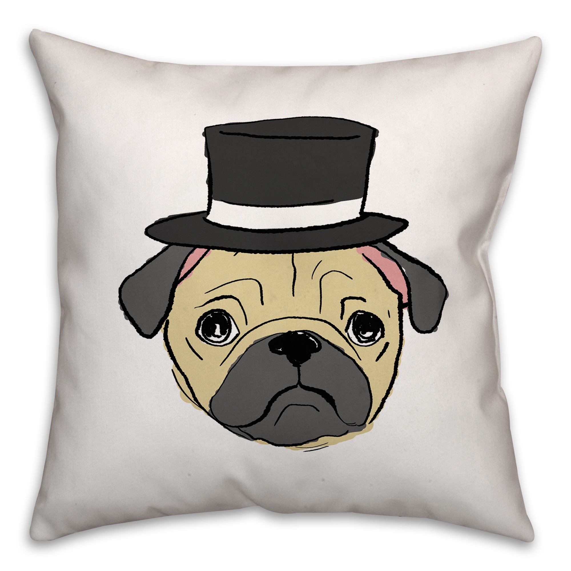 Pug with Top Hat Pillow Cover
