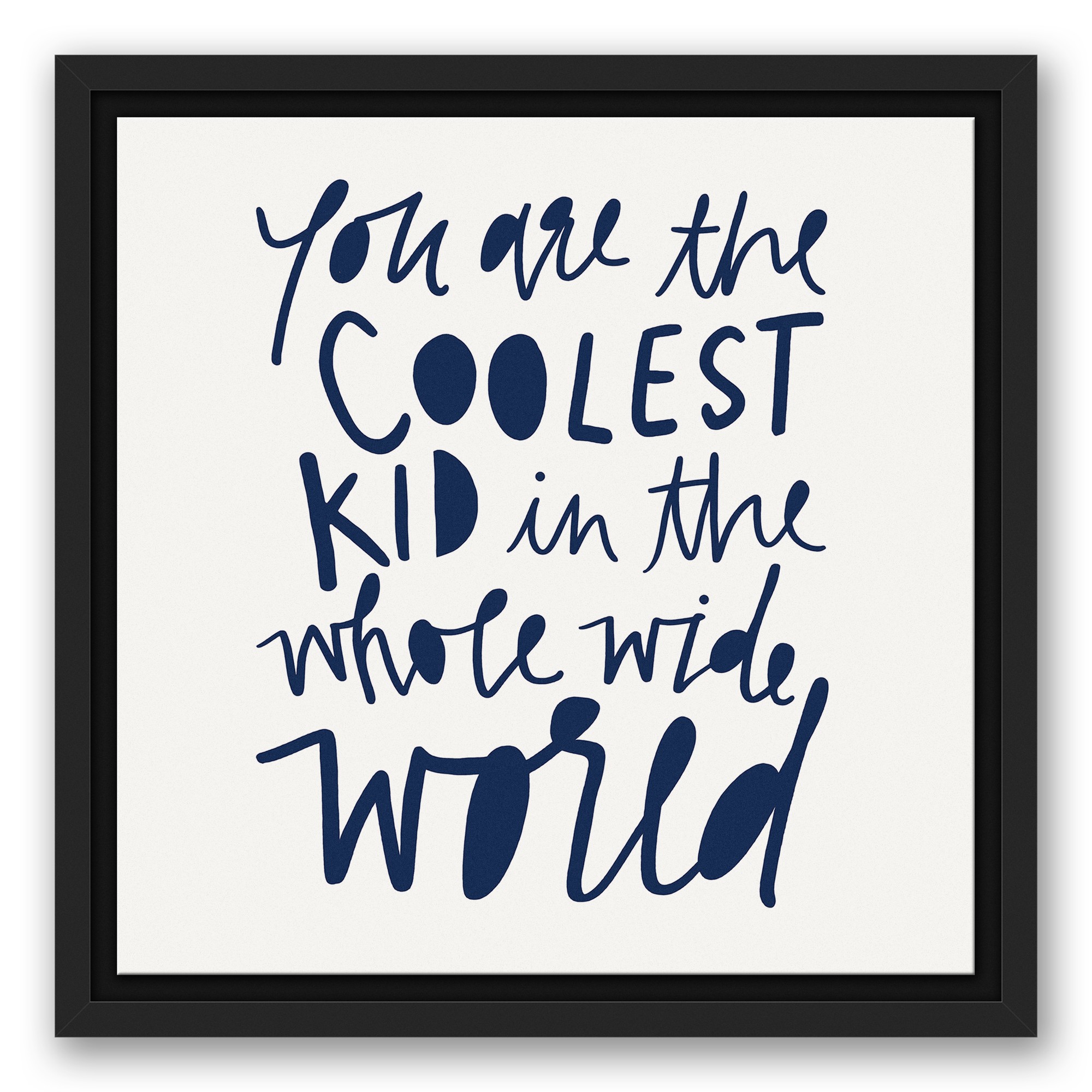 Coolest Kid Blue Text 12x12 Black Floating Framed Canvas