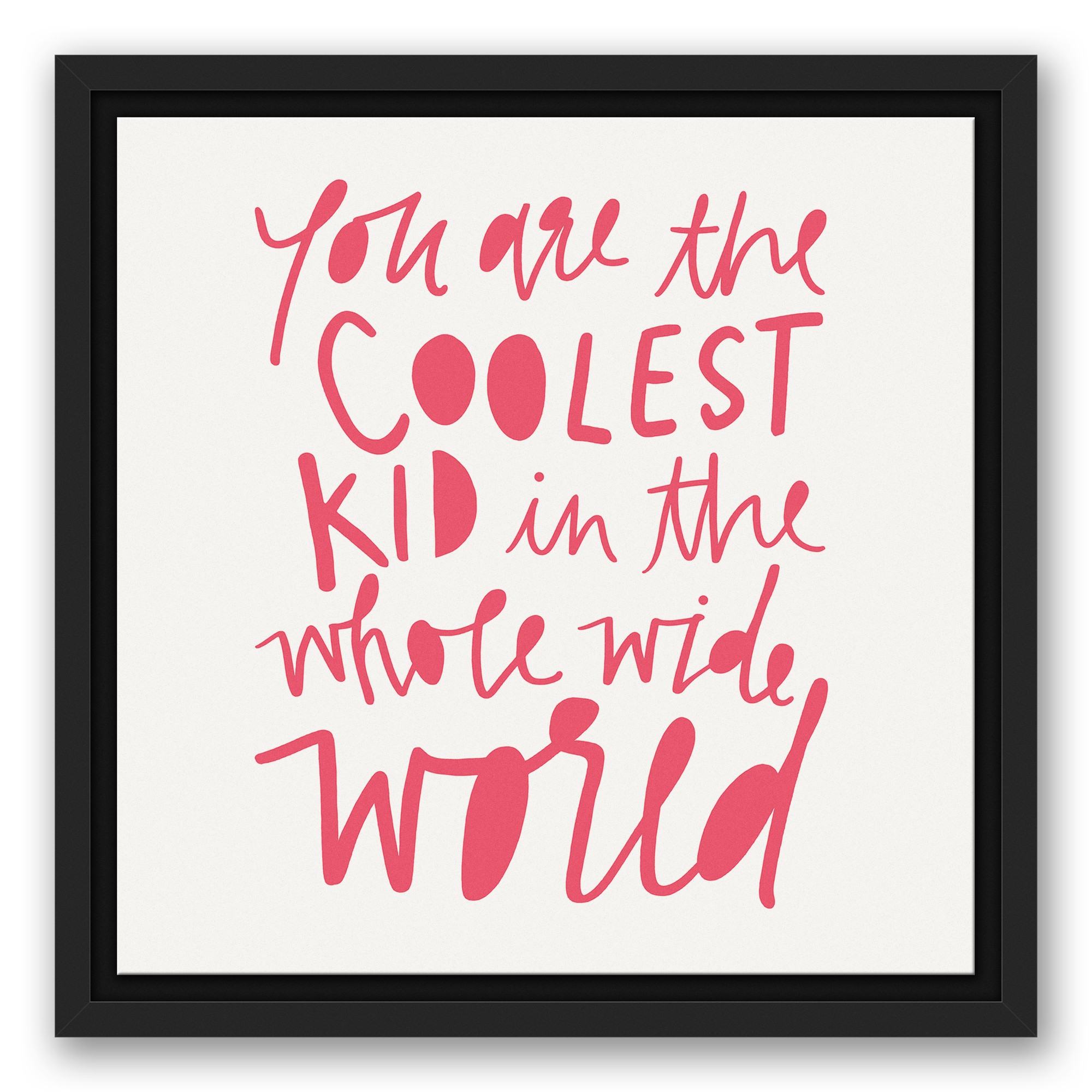 Coolest Kid Pink Text 12x12 Black Floating Framed Canvas