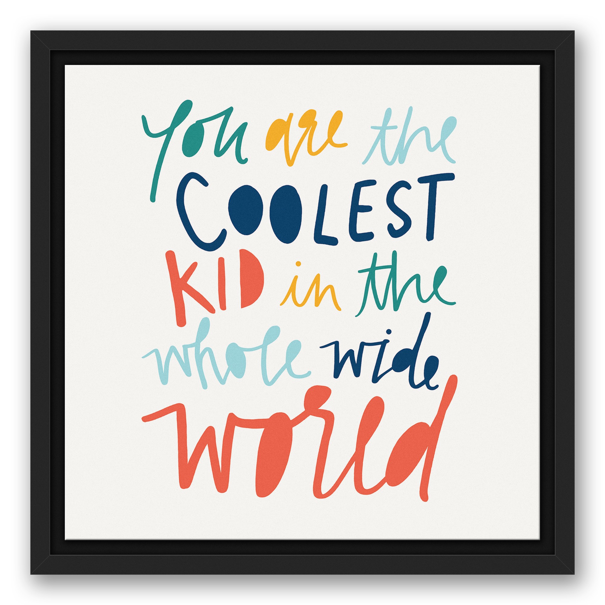 Coolest Kid Rainbow Text 12x12 Black Floating Framed Canvas