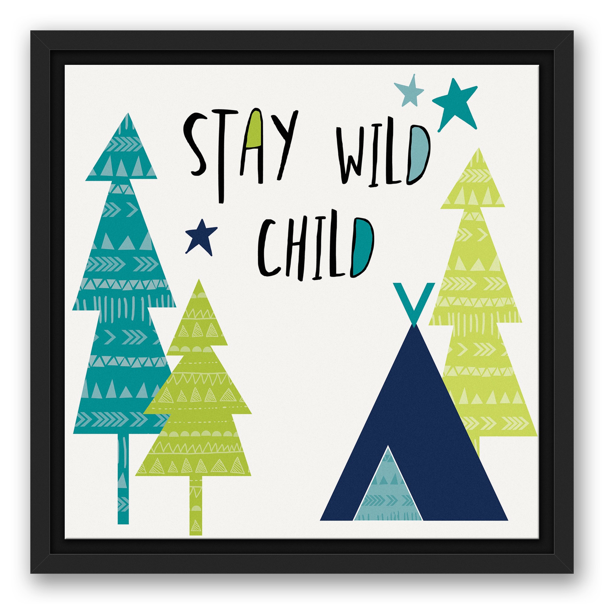 Stay Wild Child Cool Tones Design 12x12 Black Floating Framed Canvas