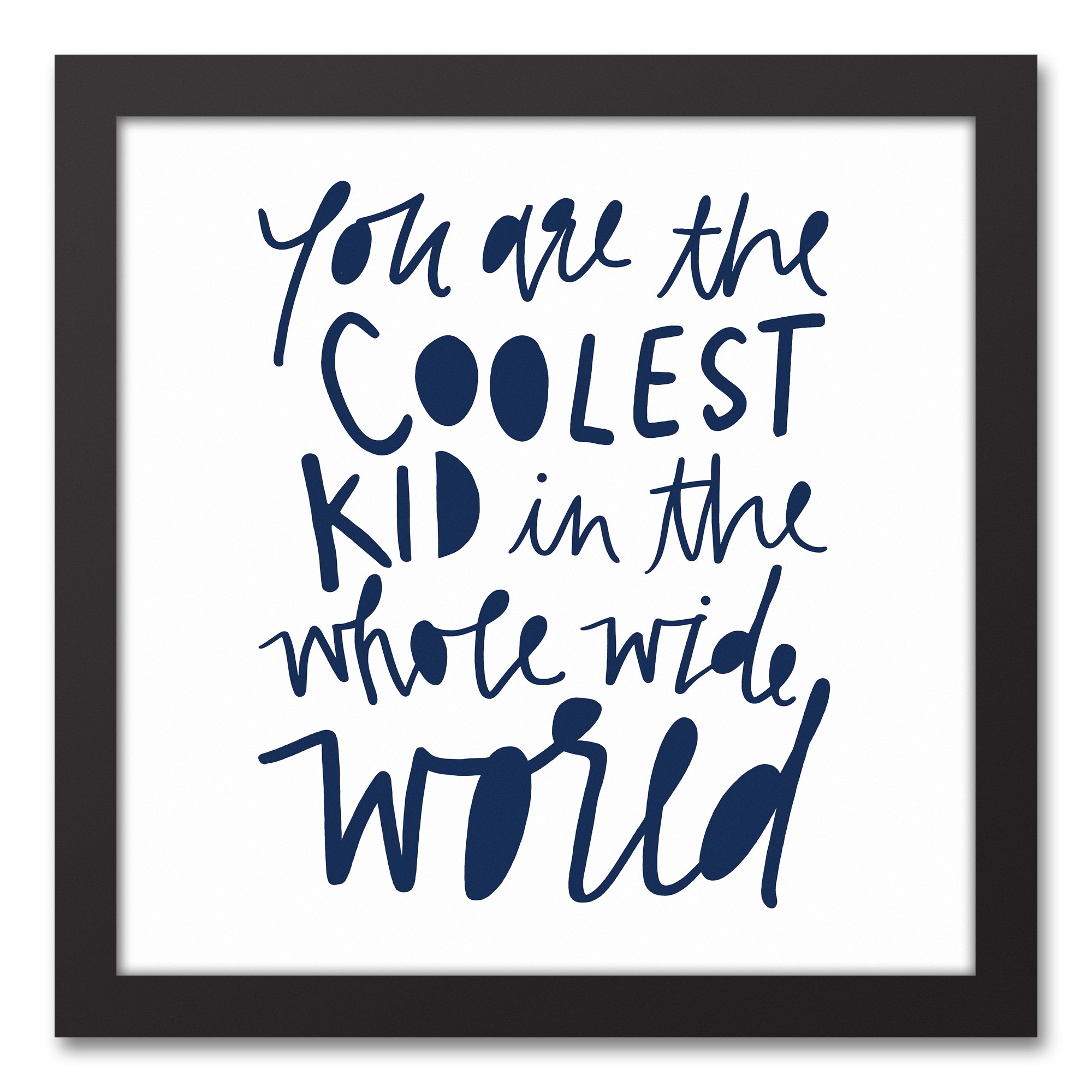 Coolest Kid Blue Text 12x12 Black Framed Canvas