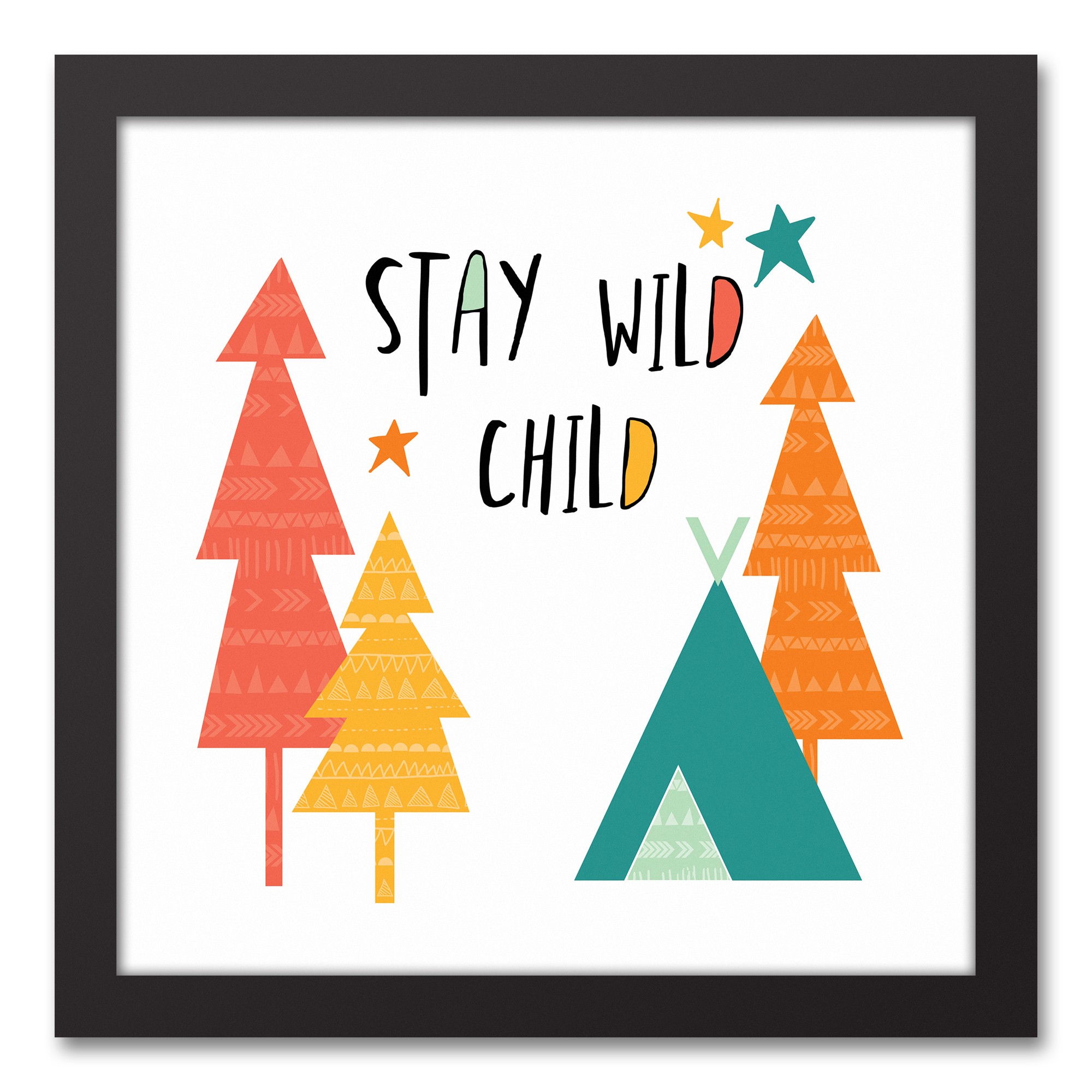 Stay Wild Child Bright Tones Design 12x12 Black Framed Canvas