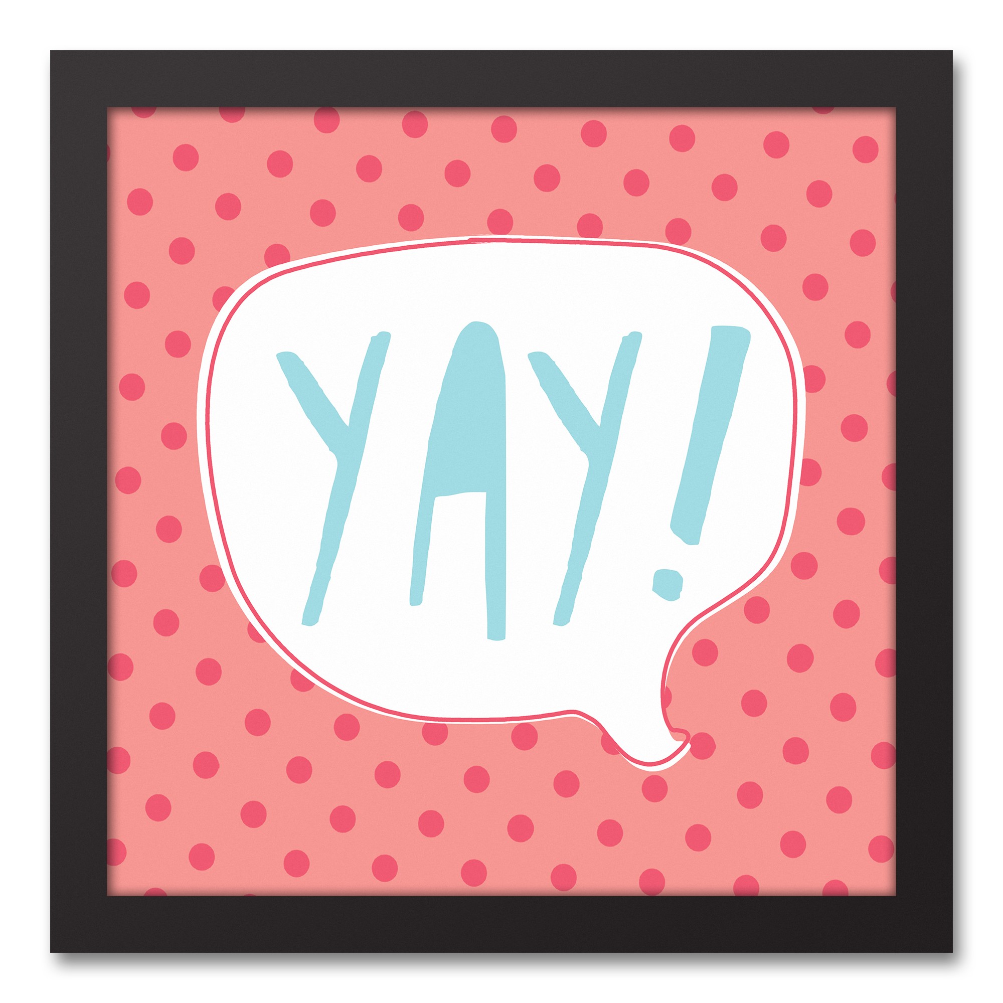 Blue and Pink Yay Design 12x12 Black Framed Canvas
