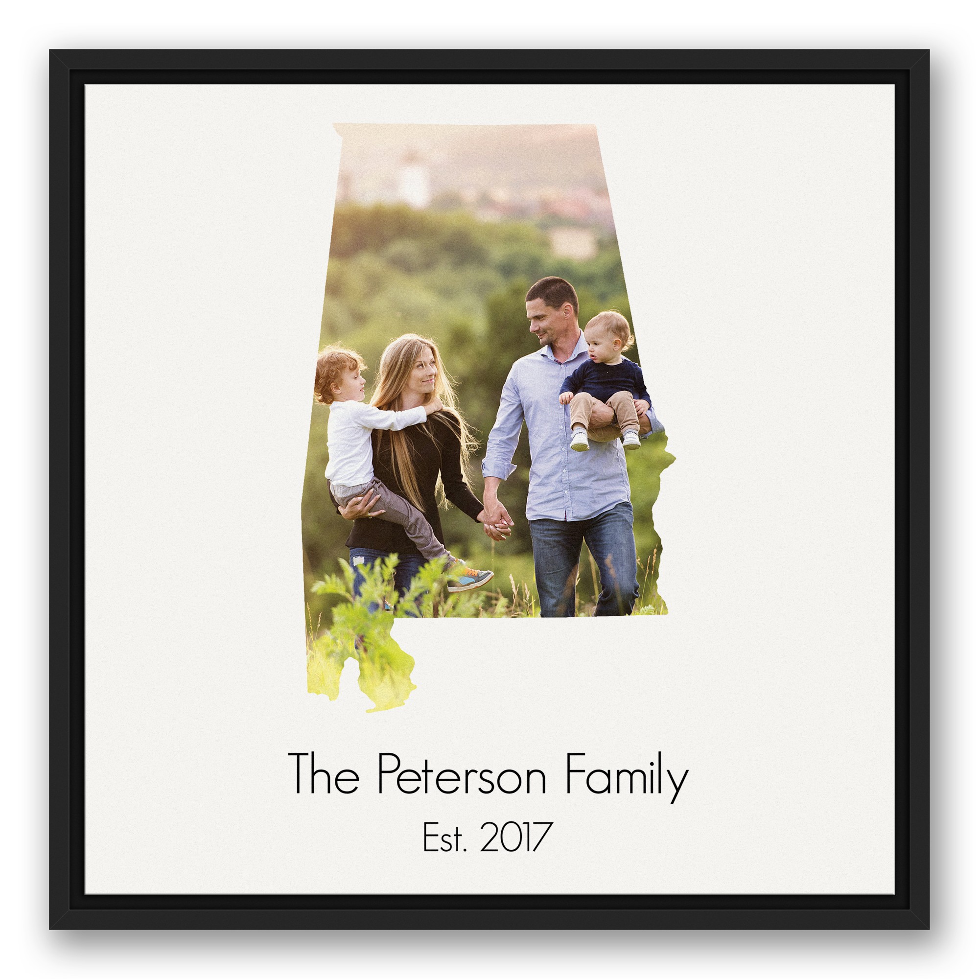 Alabama Family 20x20 Personalized Black Floating Framed Canvas