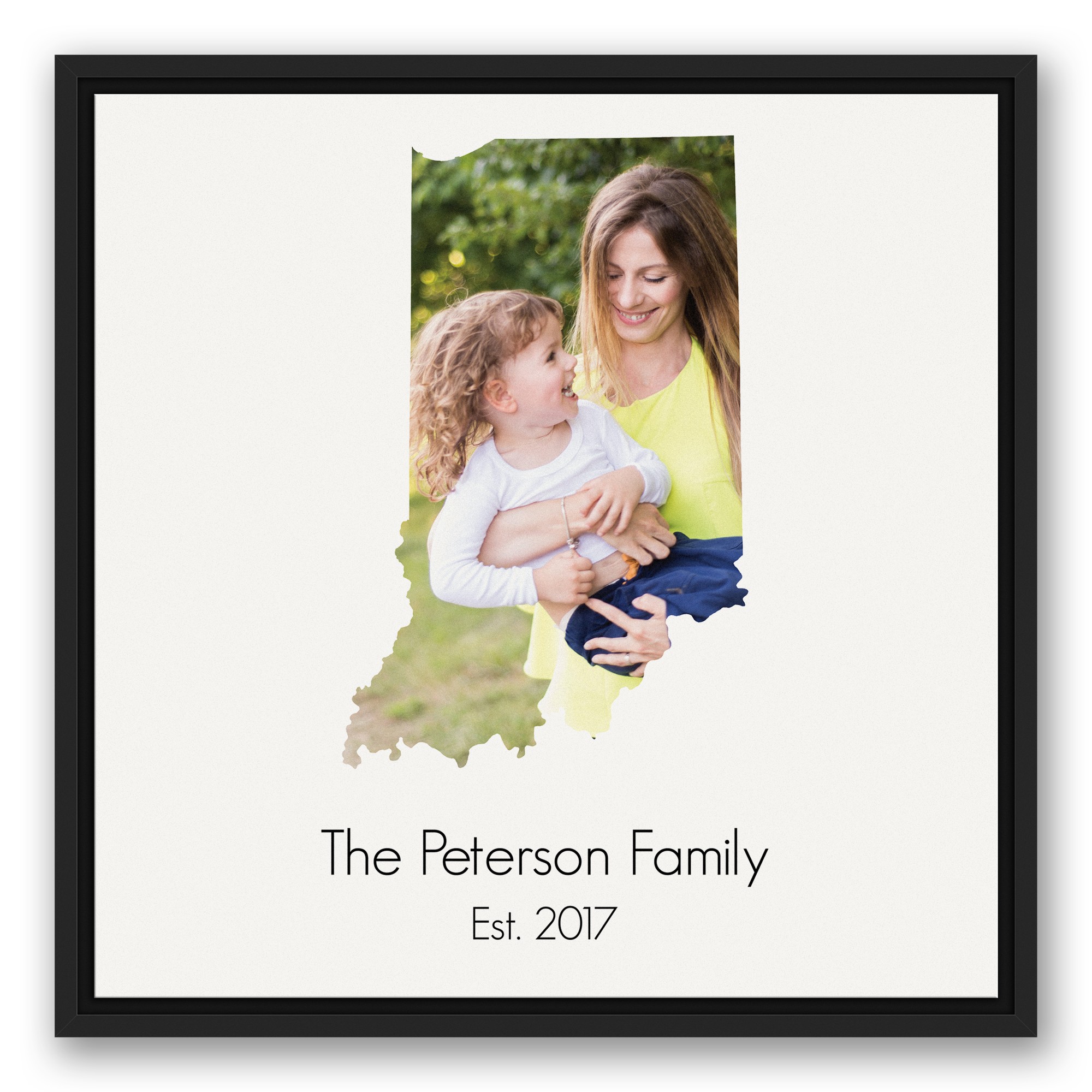 Indiana Family 20x20 Personalized Black Floating Framed Canvas