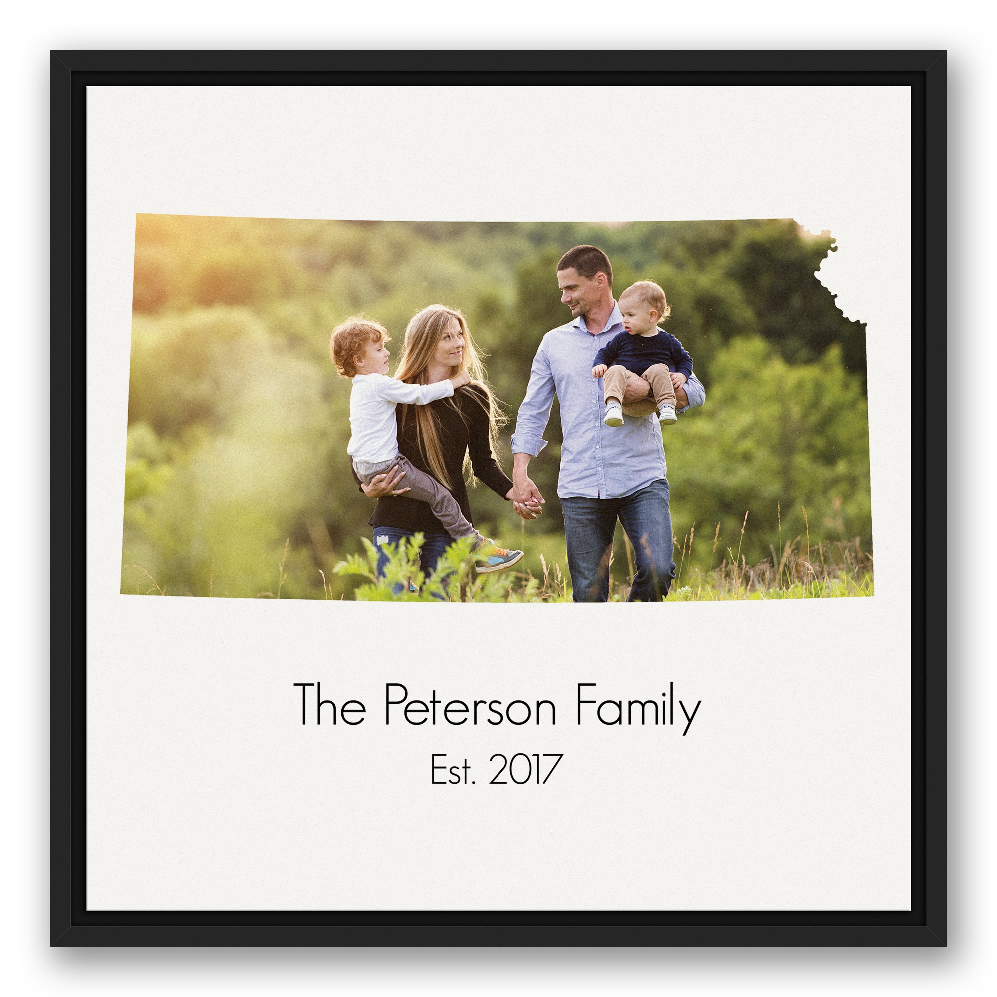 Kansas Family 20x20 Personalized Black Floating Framed Canvas