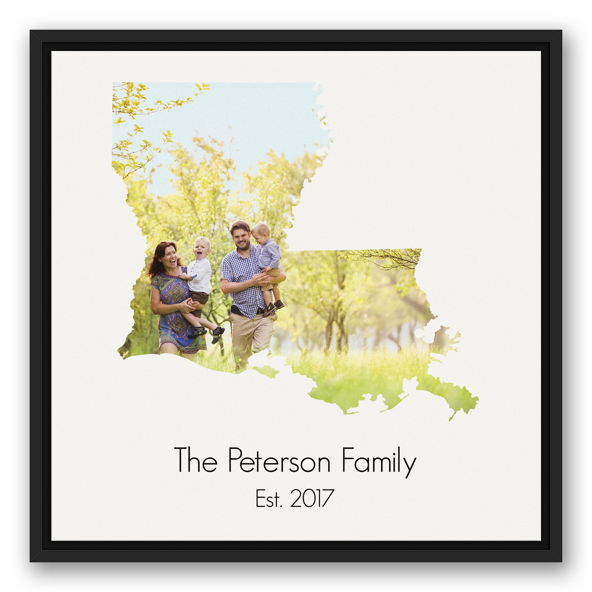 Louisiana Family 20x20 Personalized Black Floating Framed Canvas