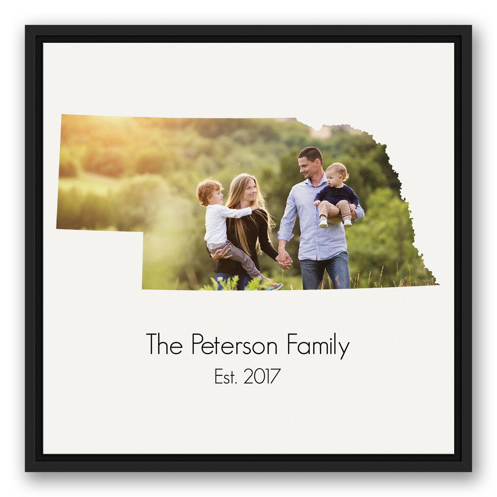 Nebraska Family 20x20 Personalized Black Floating Framed Canvas