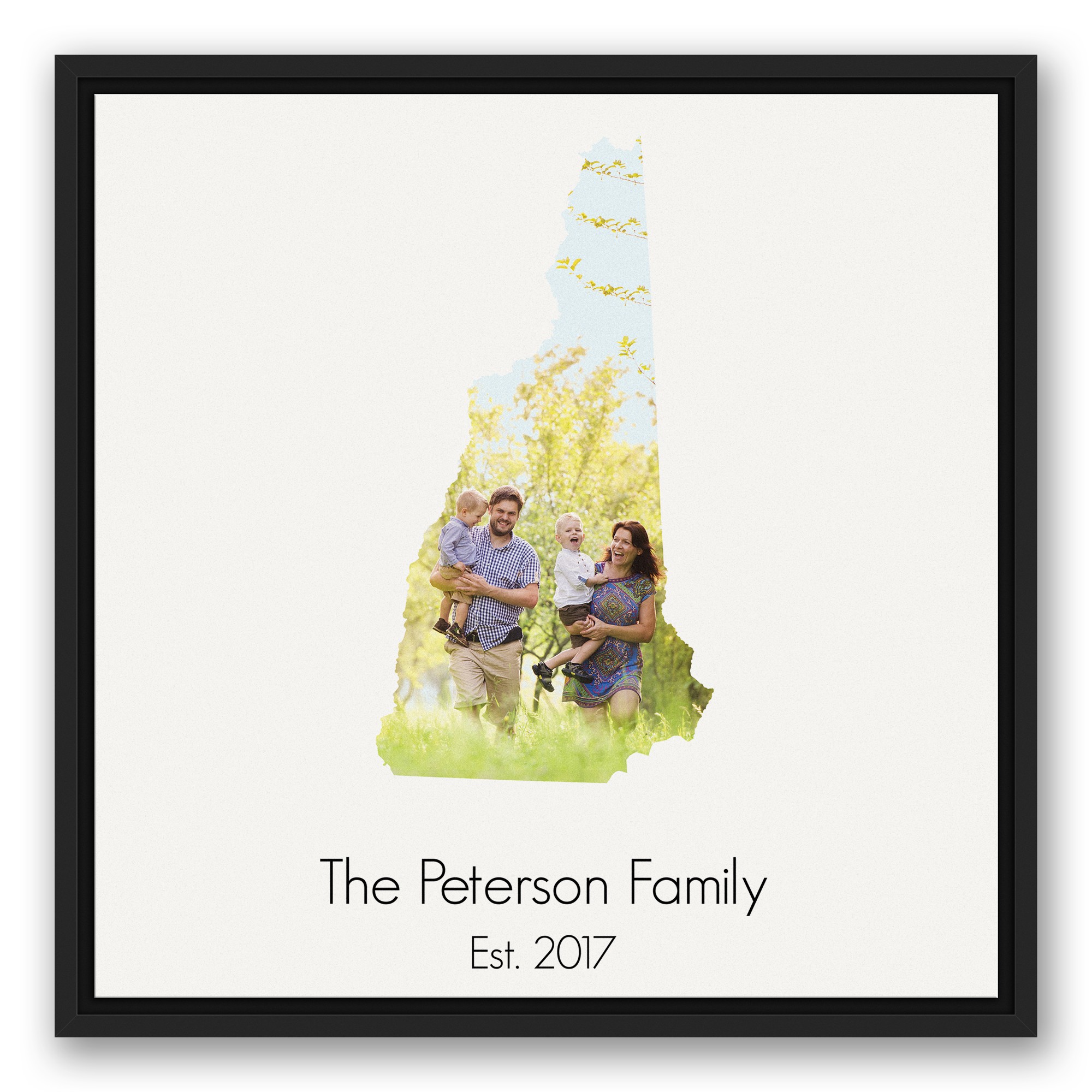 New Hampshire Family 20x20 Personalized Black Floating Framed Canvas