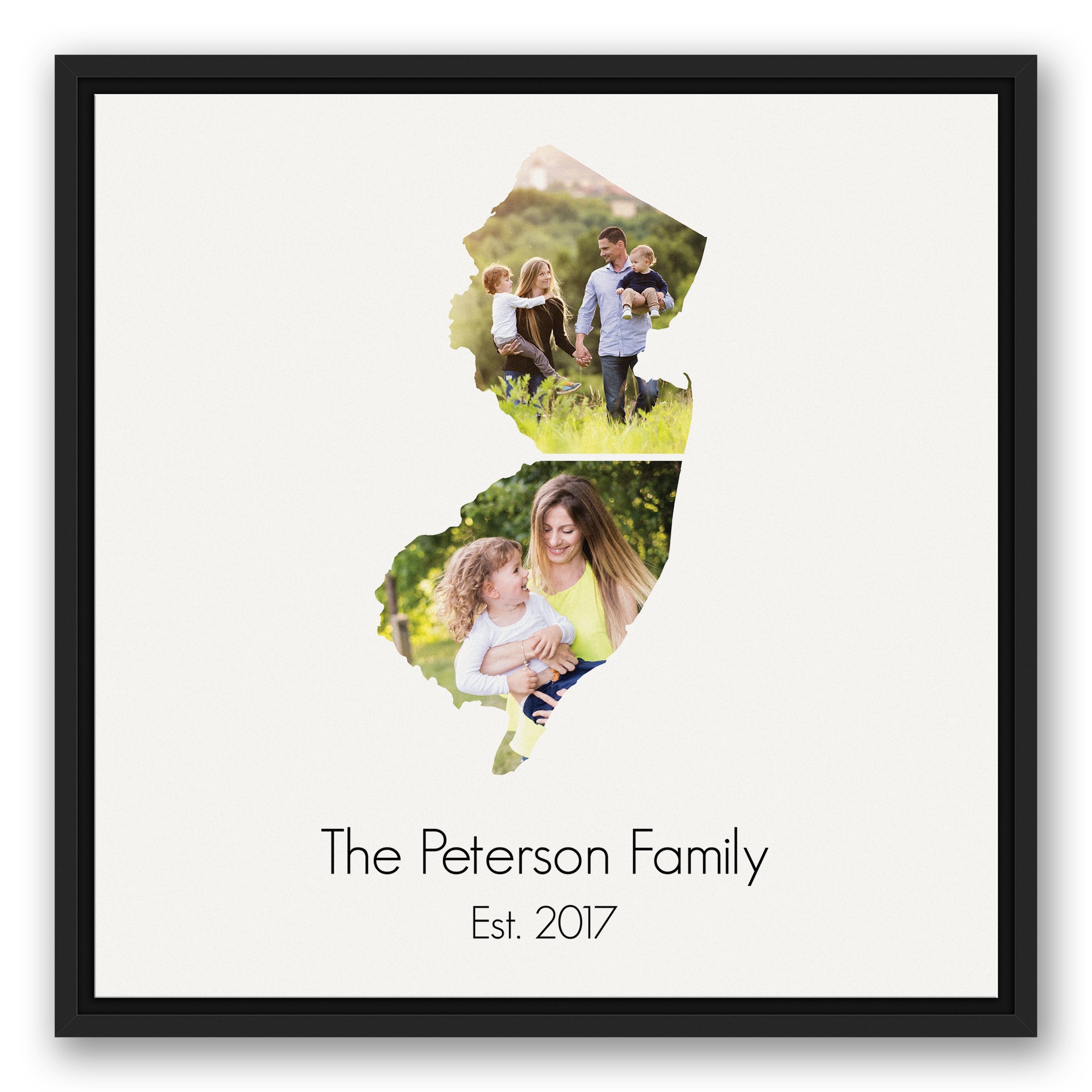 New Jersey Family 20x20 Personalized Black Floating Framed Canvas