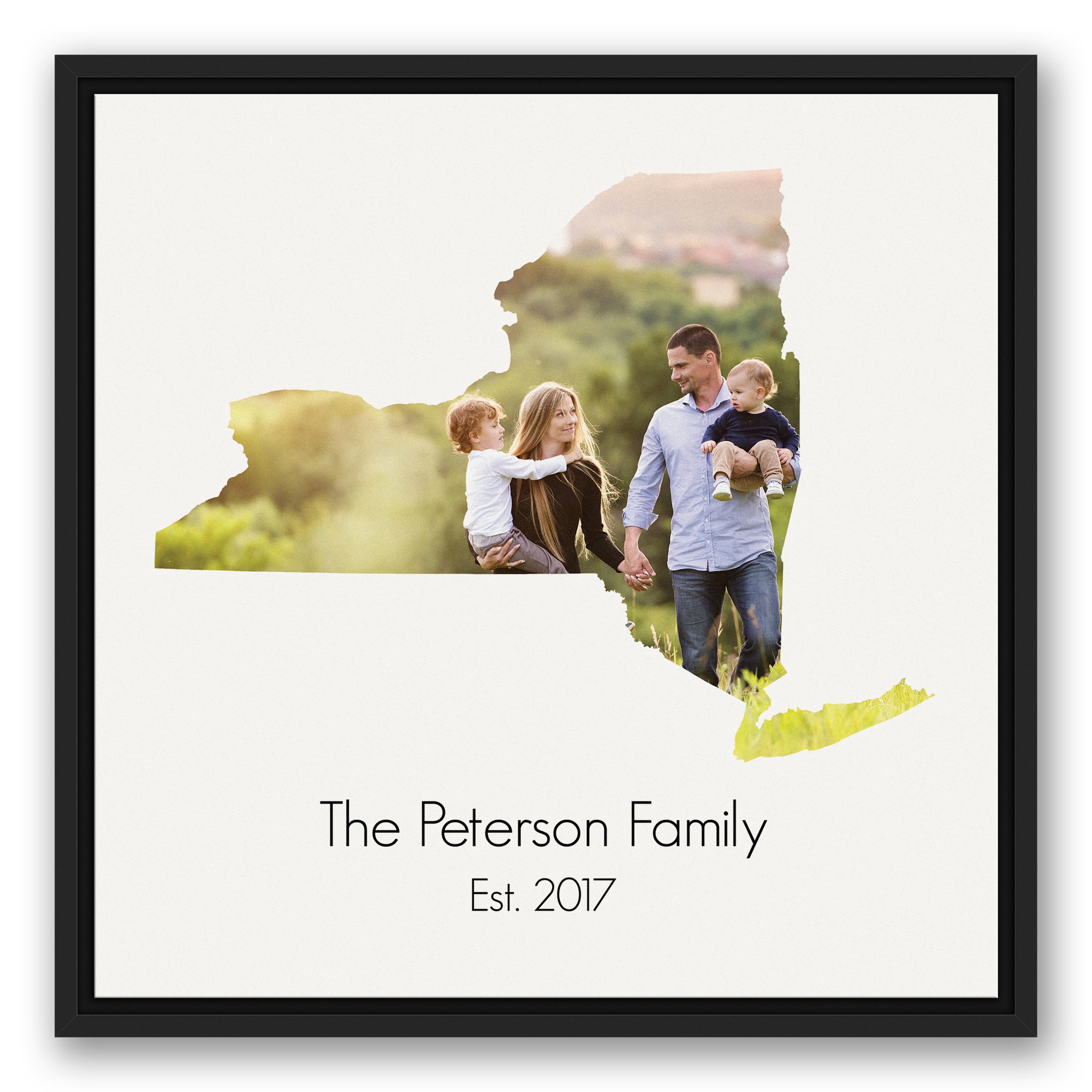 New York Family 20x20 Personalized Black Floating Framed Canvas
