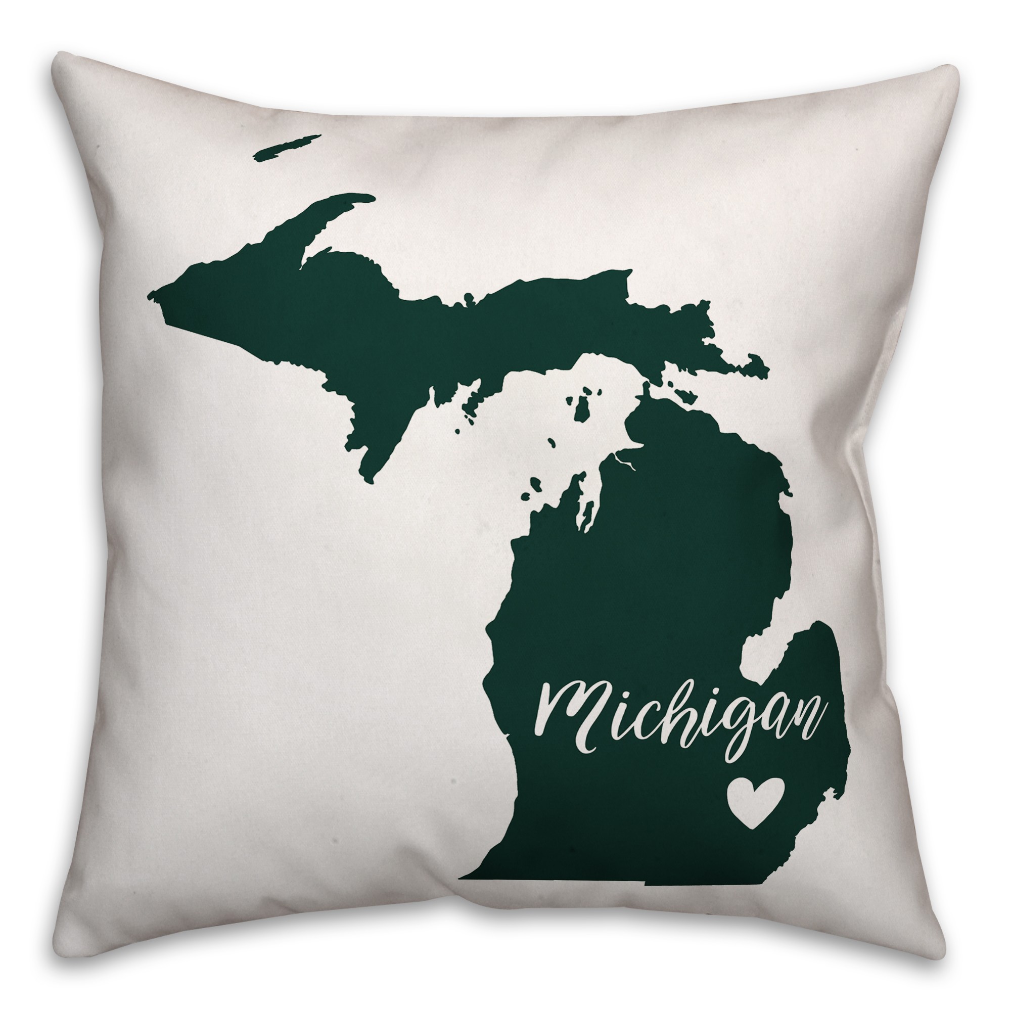 Green and White Michigan Pride 16x16 Spun Poly Pillow
