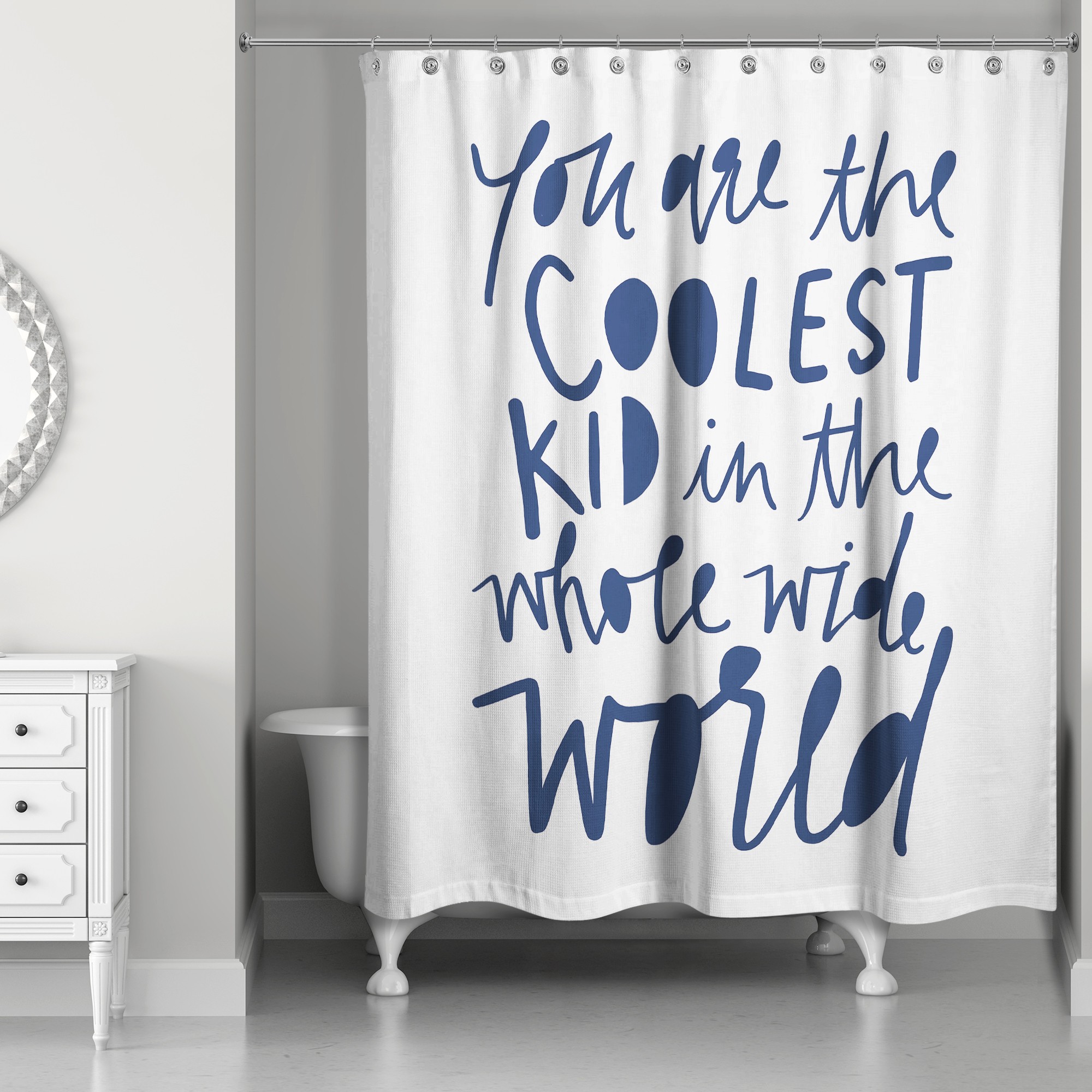 Coolest Kid Blue Text 71x74 Shower Curtain