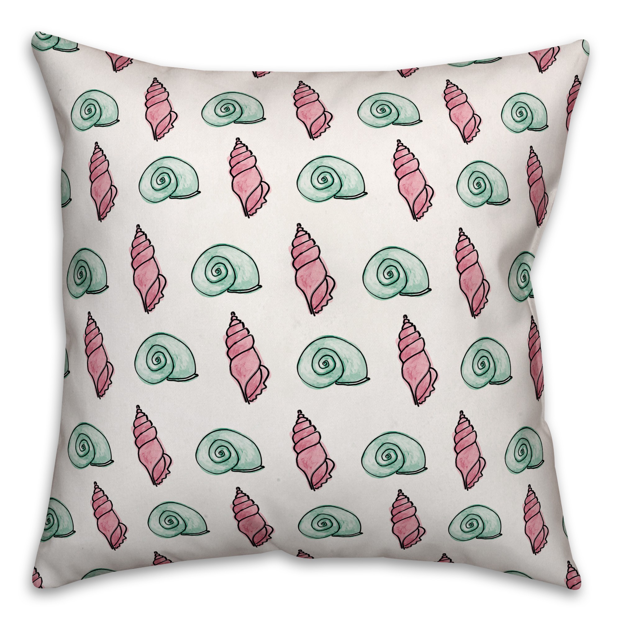 Green and Pink Shells 16x16 Spun Poly Pillow