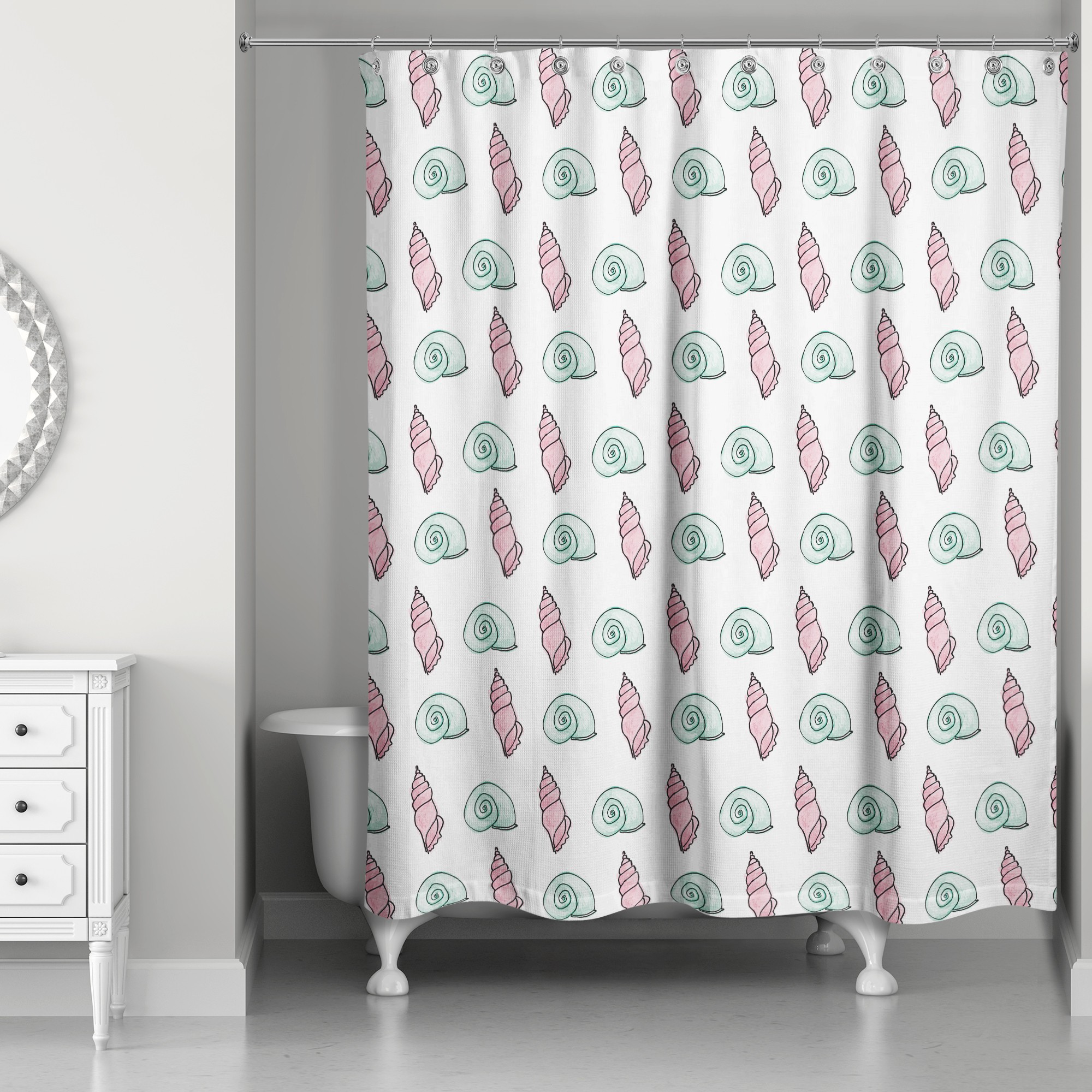 Green and Pink Shells 71x74 Shower Curtain