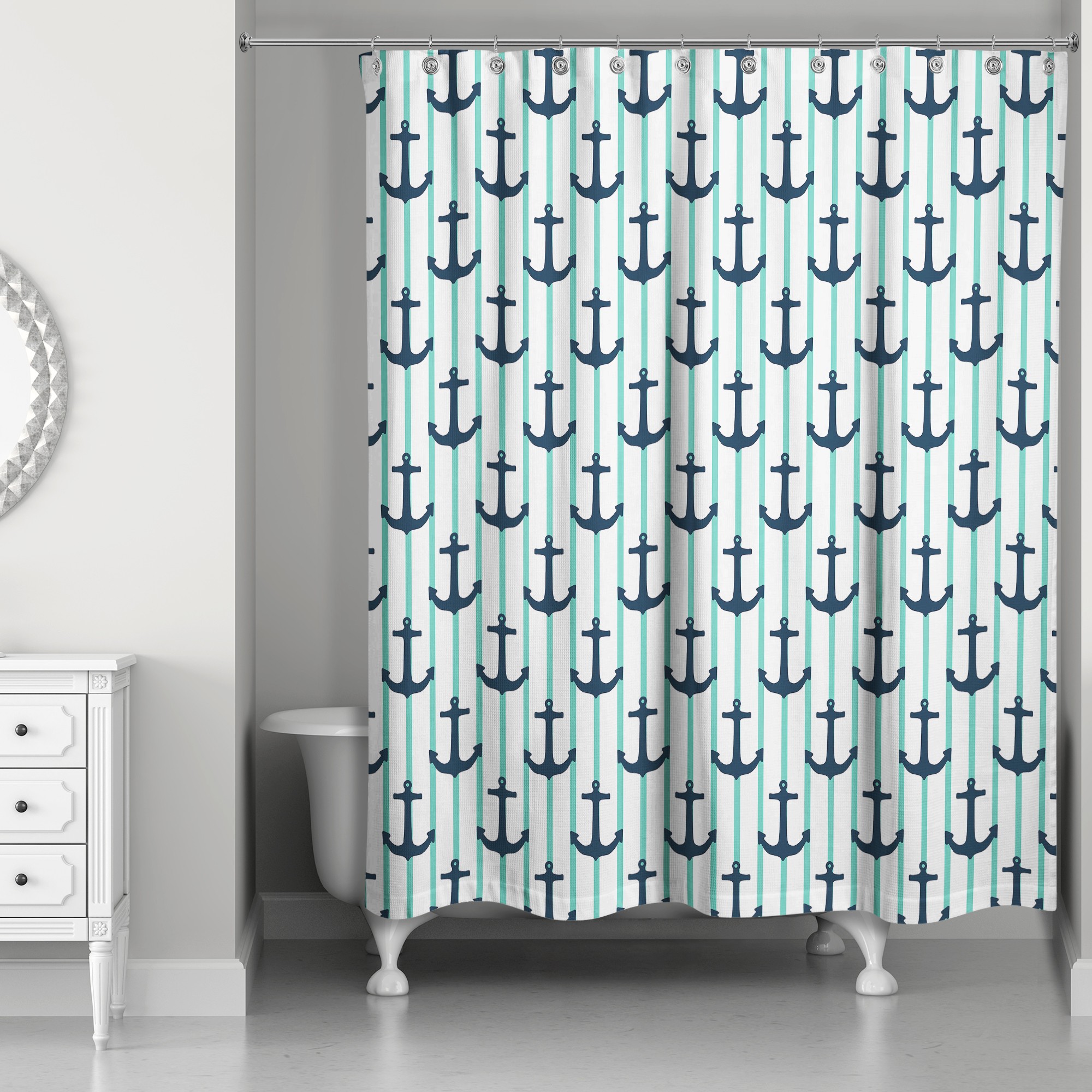 Anchor Stripes Green 71x74 Shower Curtain