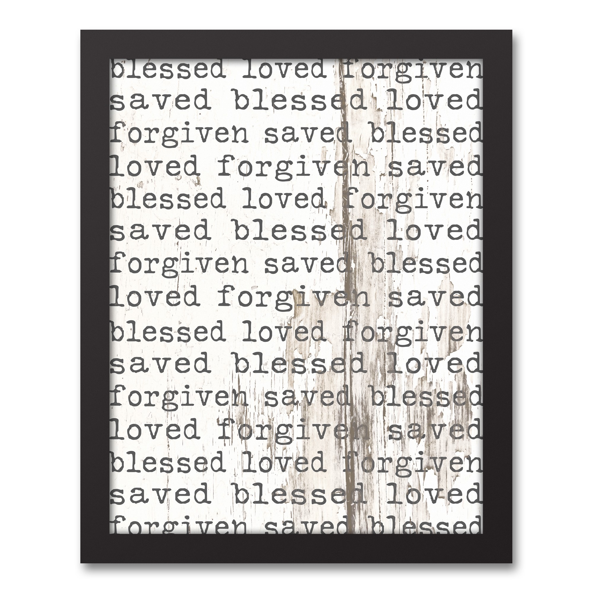 Distressed Religious Words 11x14 Black Framed Canvas