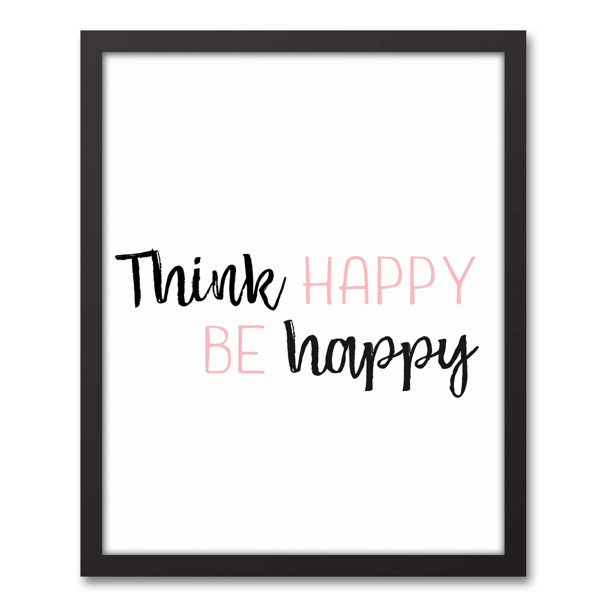 Think Happy Be Happy 16x20 Black Framed Canvas